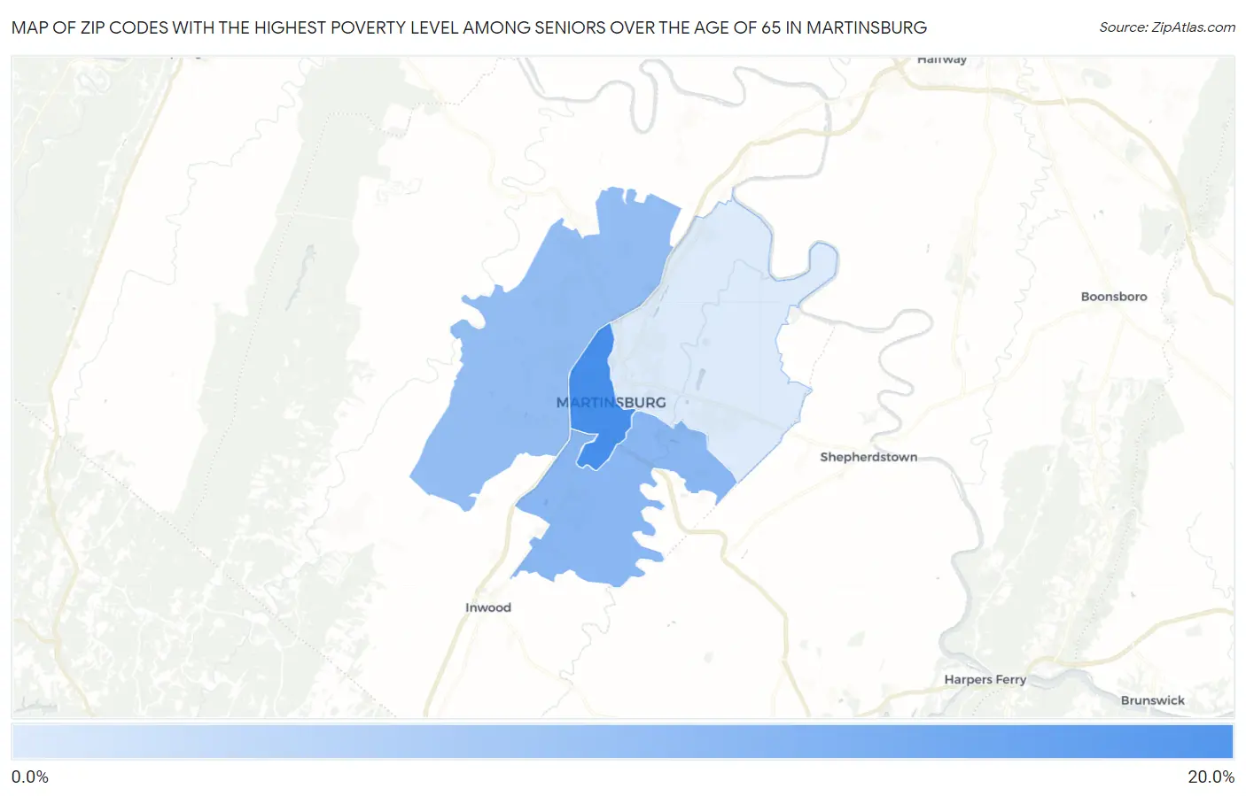 Zip Codes with the Highest Poverty Level Among Seniors Over the Age of 65 in Martinsburg Map