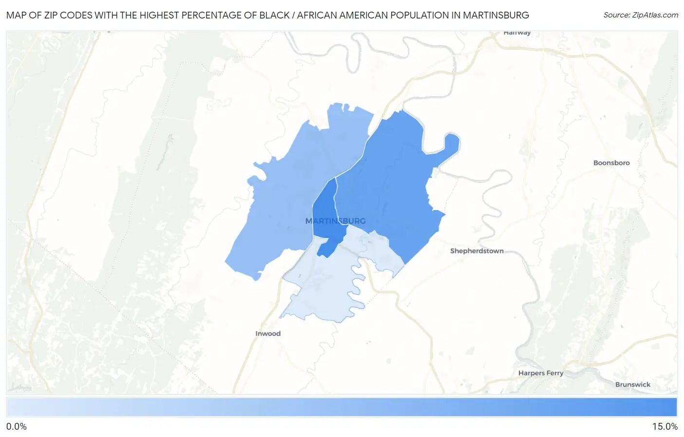 Zip Codes with the Highest Percentage of Black / African American Population in Martinsburg Map
