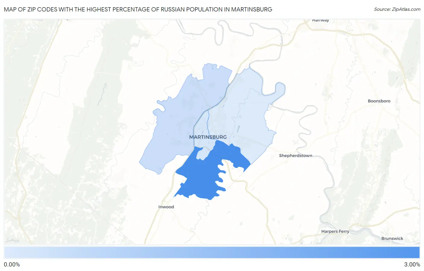 Zip Codes with the Highest Percentage of Russian Population in Martinsburg Map