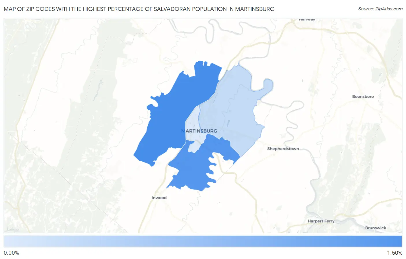 Zip Codes with the Highest Percentage of Salvadoran Population in Martinsburg Map
