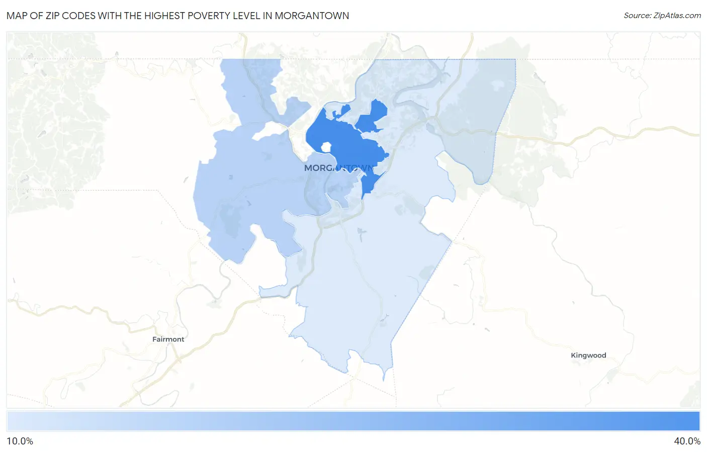 Zip Codes with the Highest Poverty Level in Morgantown Map