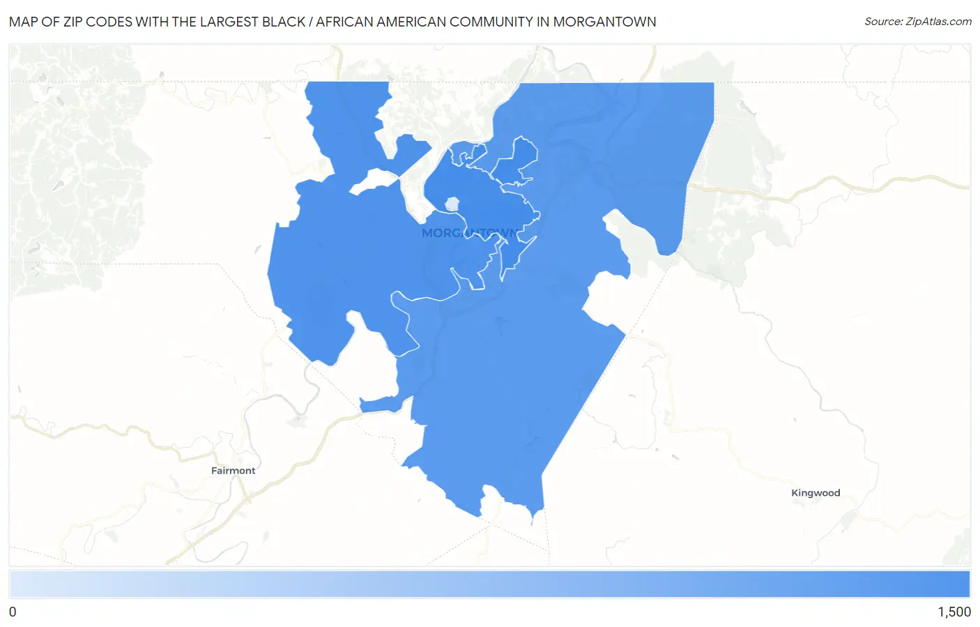 Zip Codes with the Largest Black / African American Community in Morgantown Map