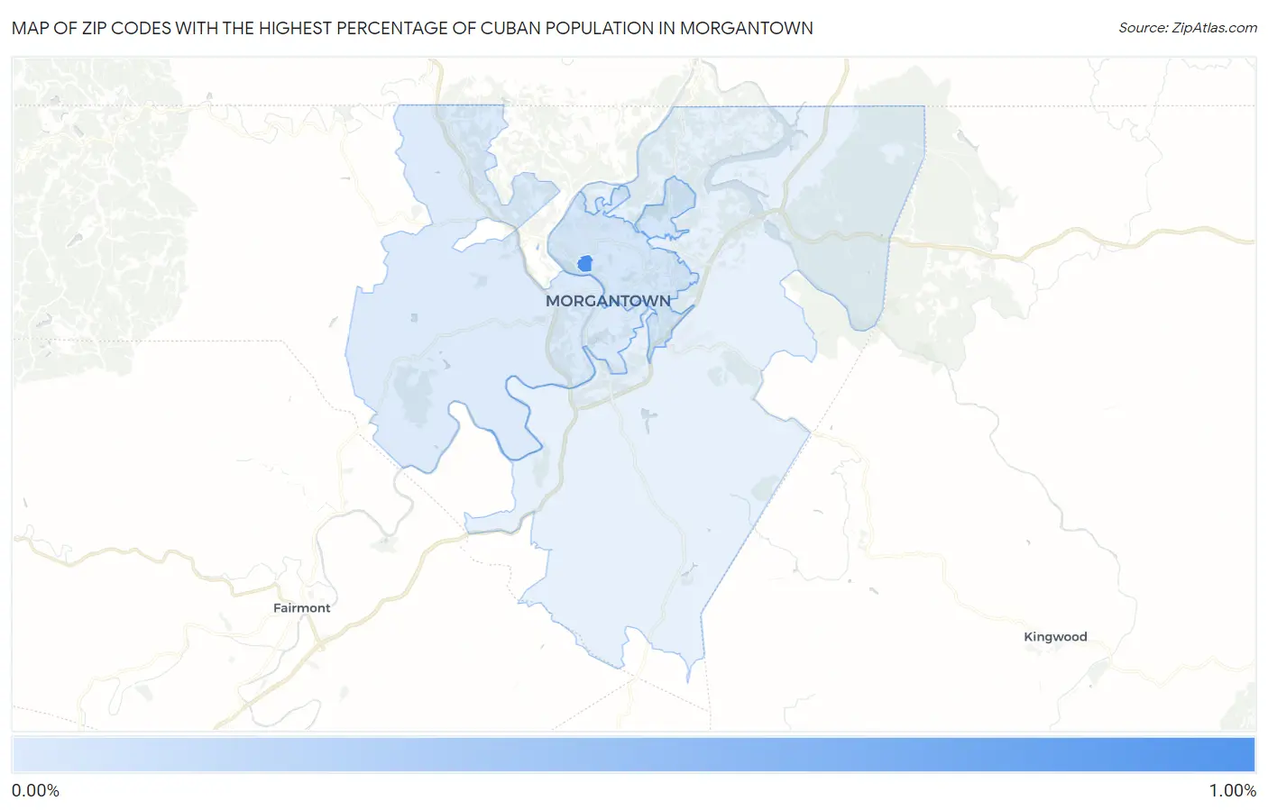 Zip Codes with the Highest Percentage of Cuban Population in Morgantown Map
