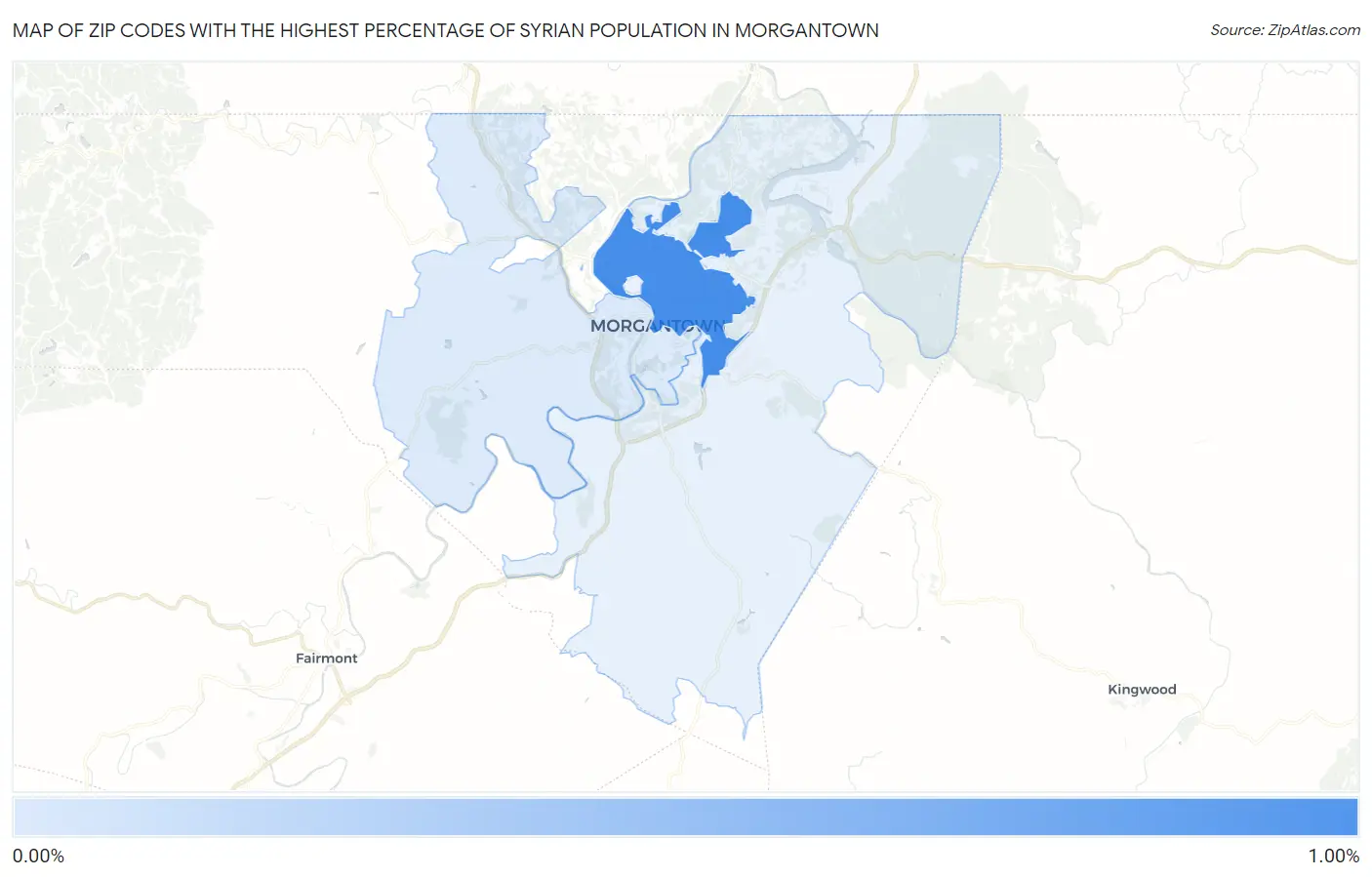 Zip Codes with the Highest Percentage of Syrian Population in Morgantown Map