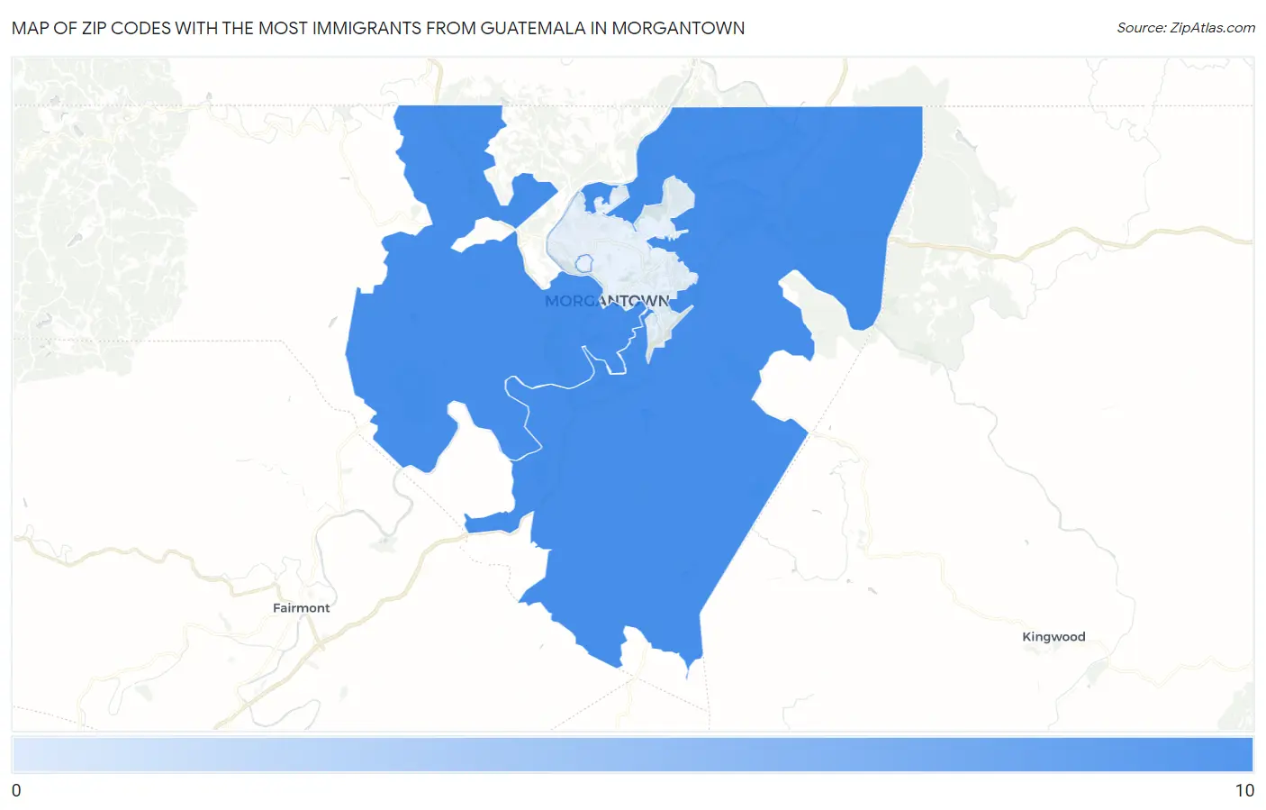 Zip Codes with the Most Immigrants from Guatemala in Morgantown Map