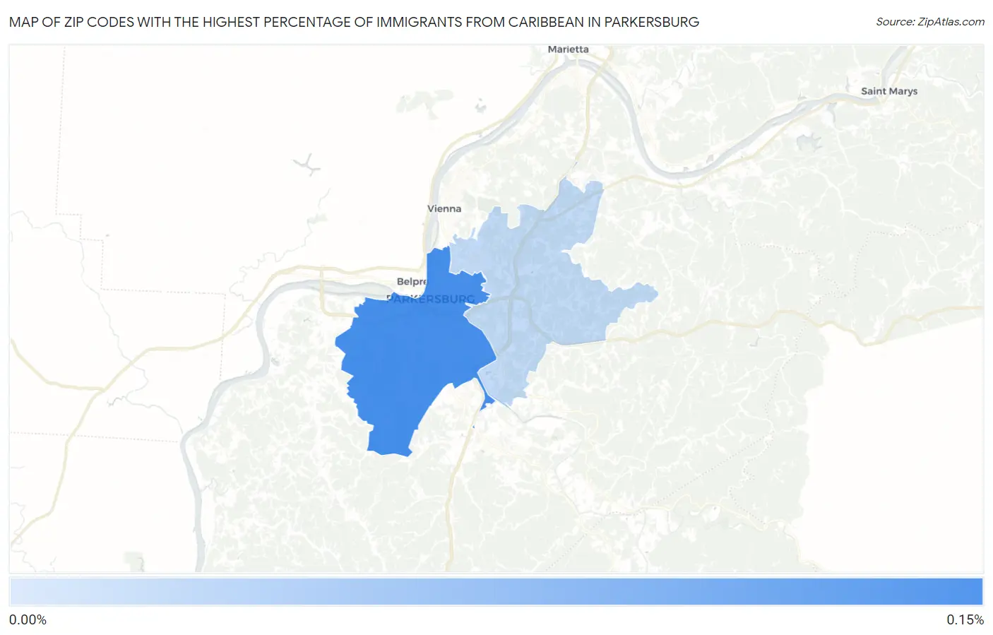 Zip Codes with the Highest Percentage of Immigrants from Caribbean in Parkersburg Map