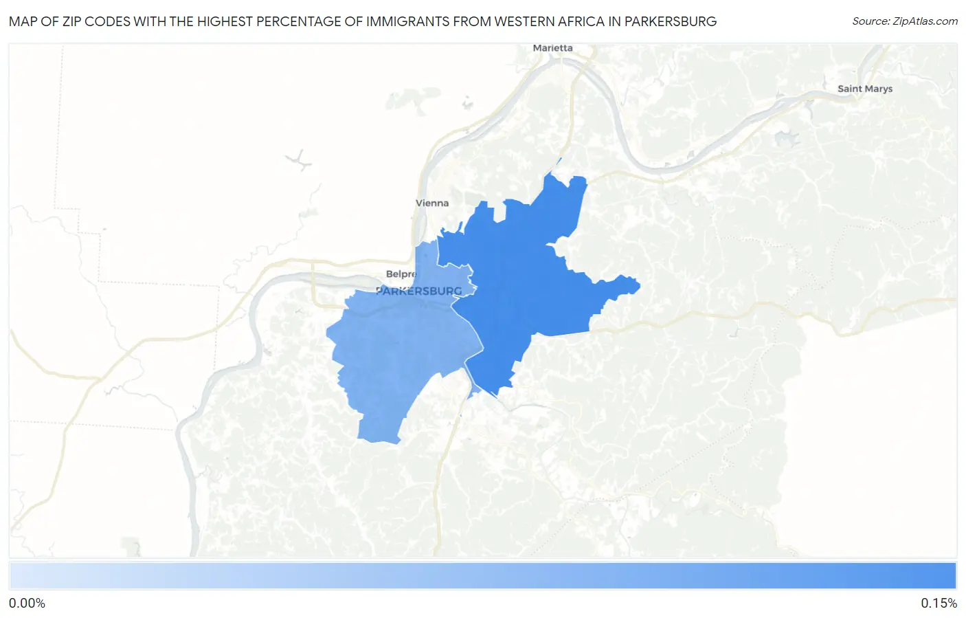 Zip Codes with the Highest Percentage of Immigrants from Western Africa in Parkersburg Map