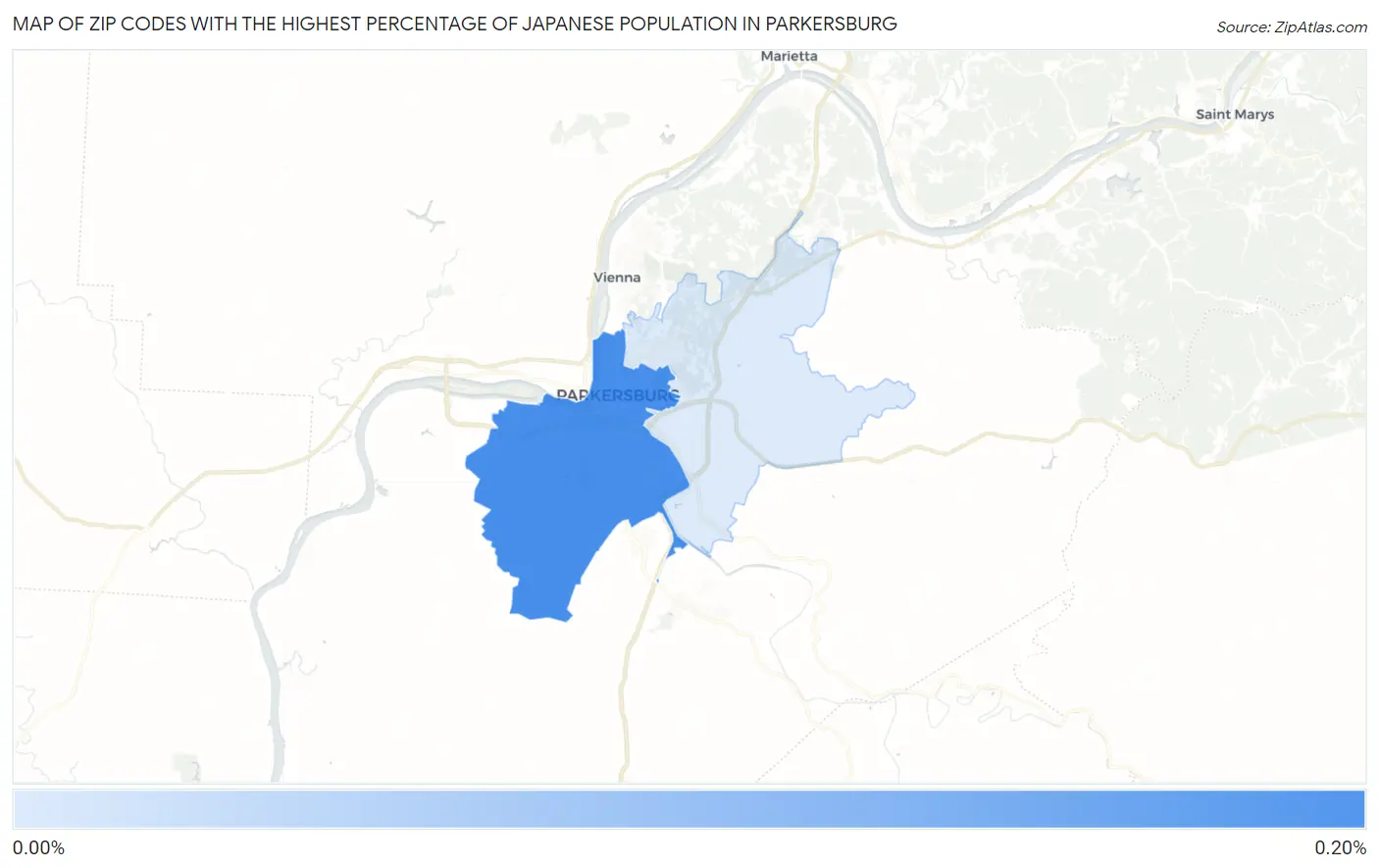 Zip Codes with the Highest Percentage of Japanese Population in Parkersburg Map