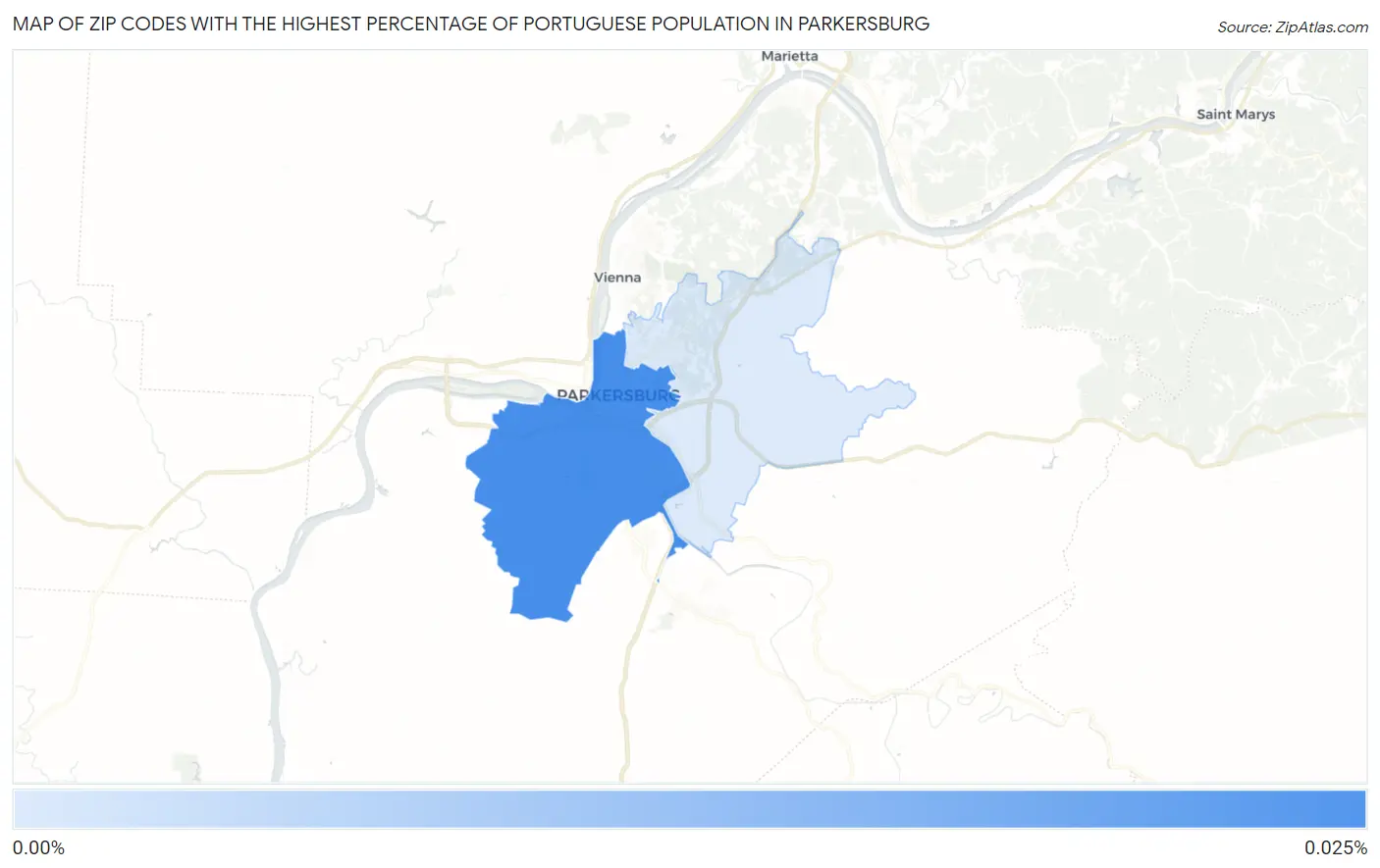 Zip Codes with the Highest Percentage of Portuguese Population in Parkersburg Map