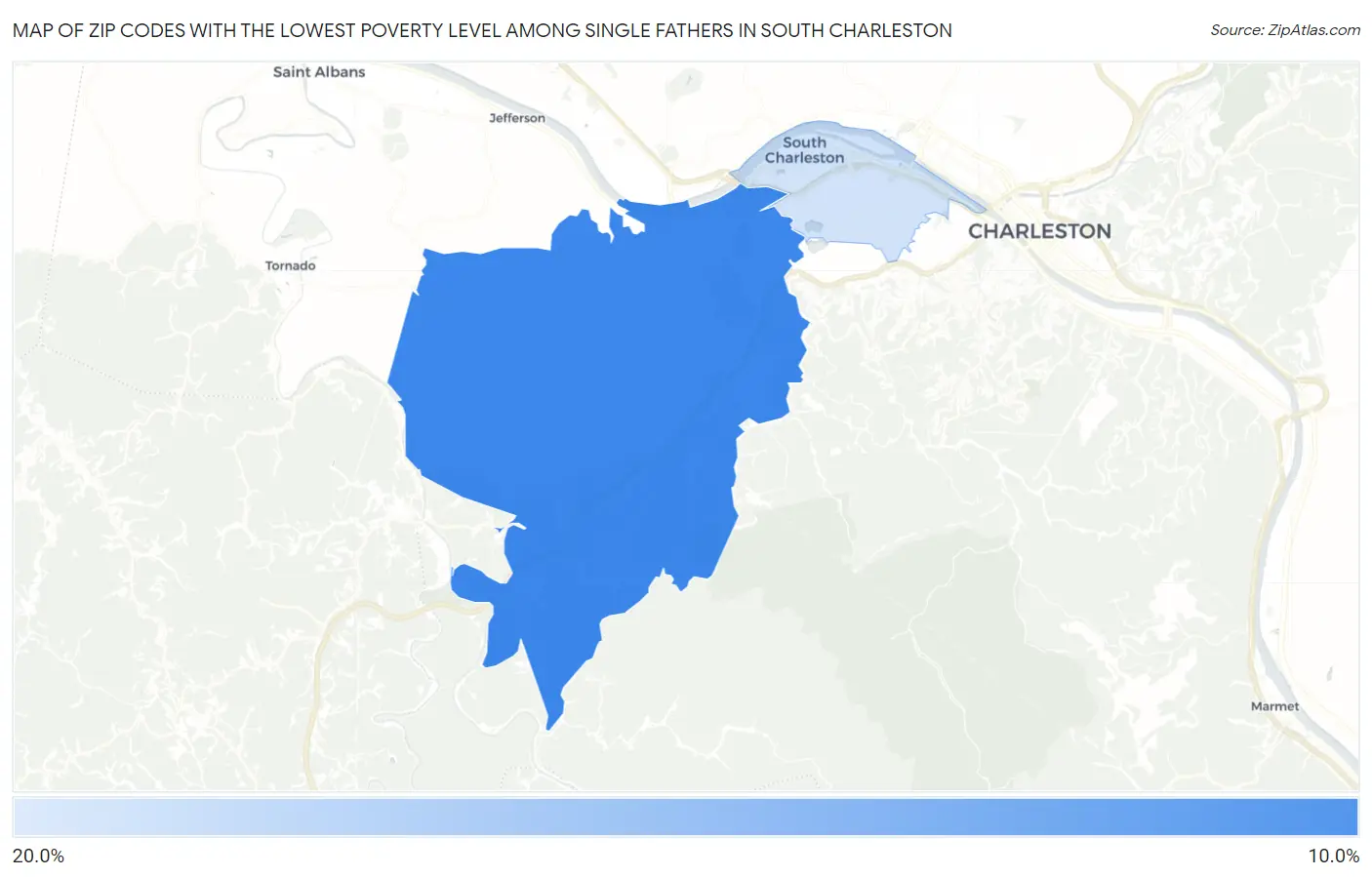 Zip Codes with the Lowest Poverty Level Among Single Fathers in South Charleston Map