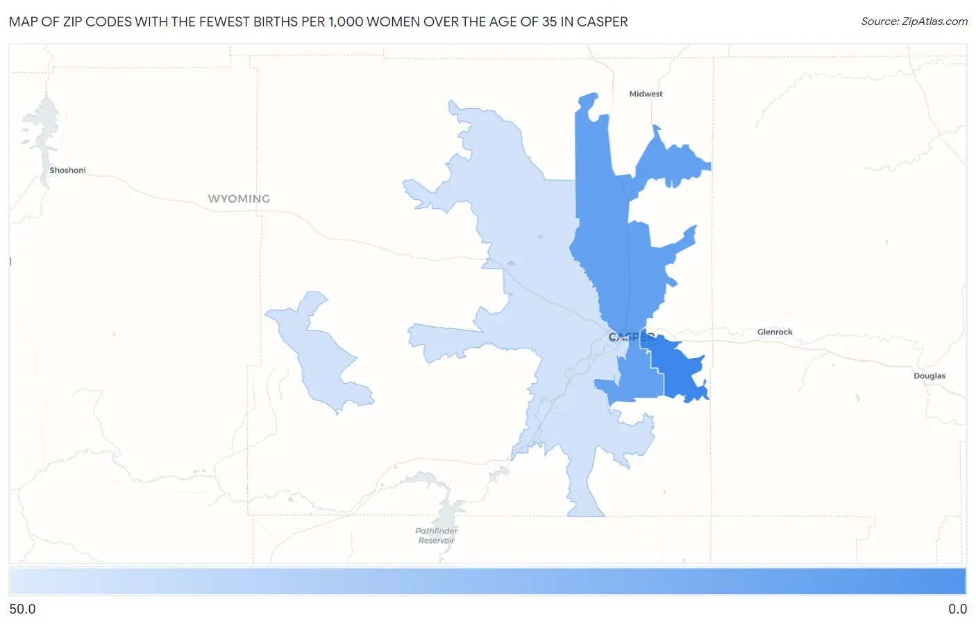 Zip Codes with the Fewest Births per 1,000 Women Over the Age of 35 in Casper Map