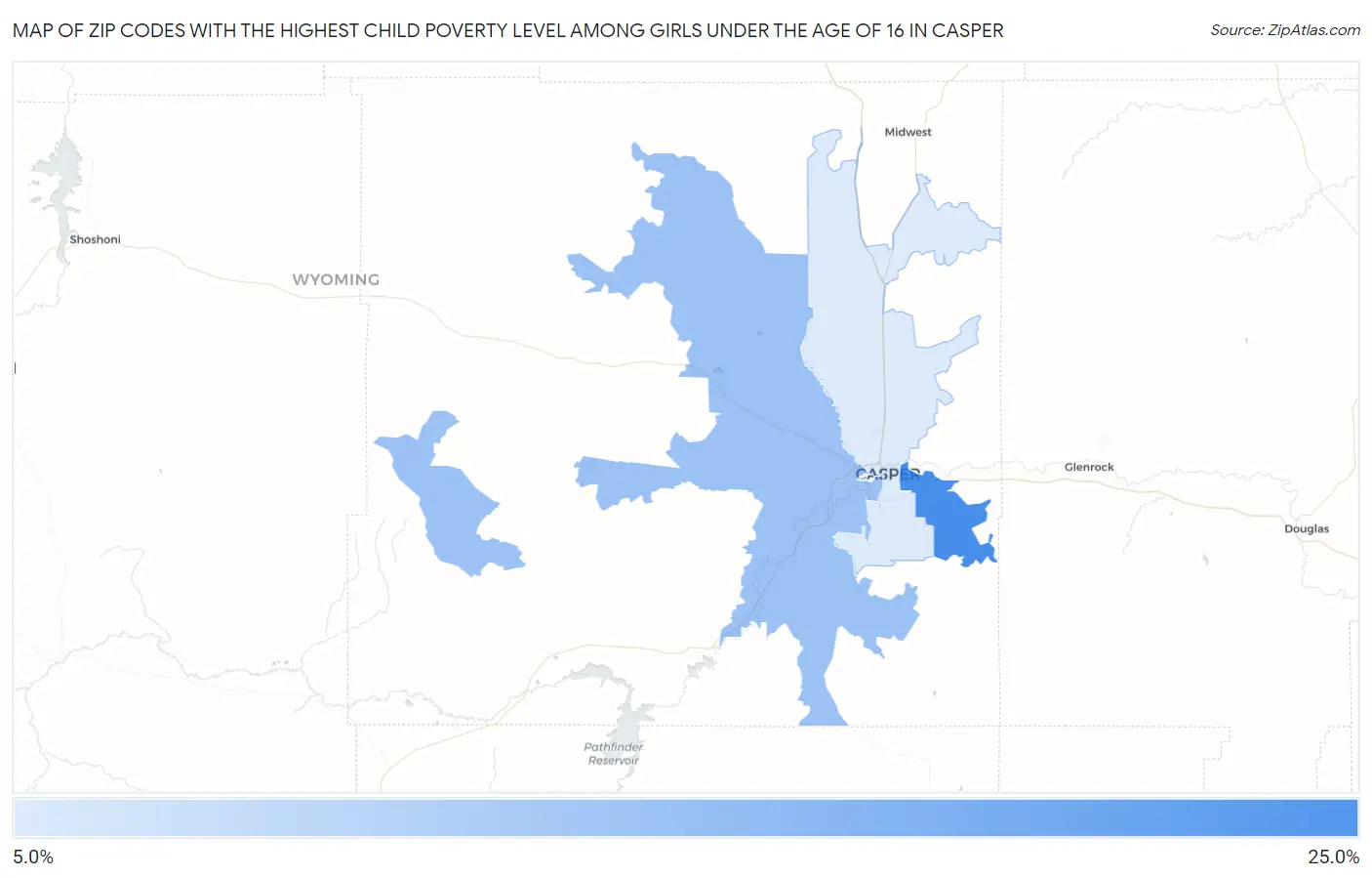 Zip Codes with the Highest Child Poverty Level Among Girls Under the Age of 16 in Casper Map