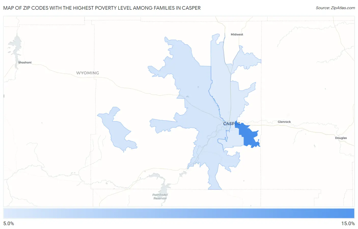 Zip Codes with the Highest Poverty Level Among Families in Casper Map
