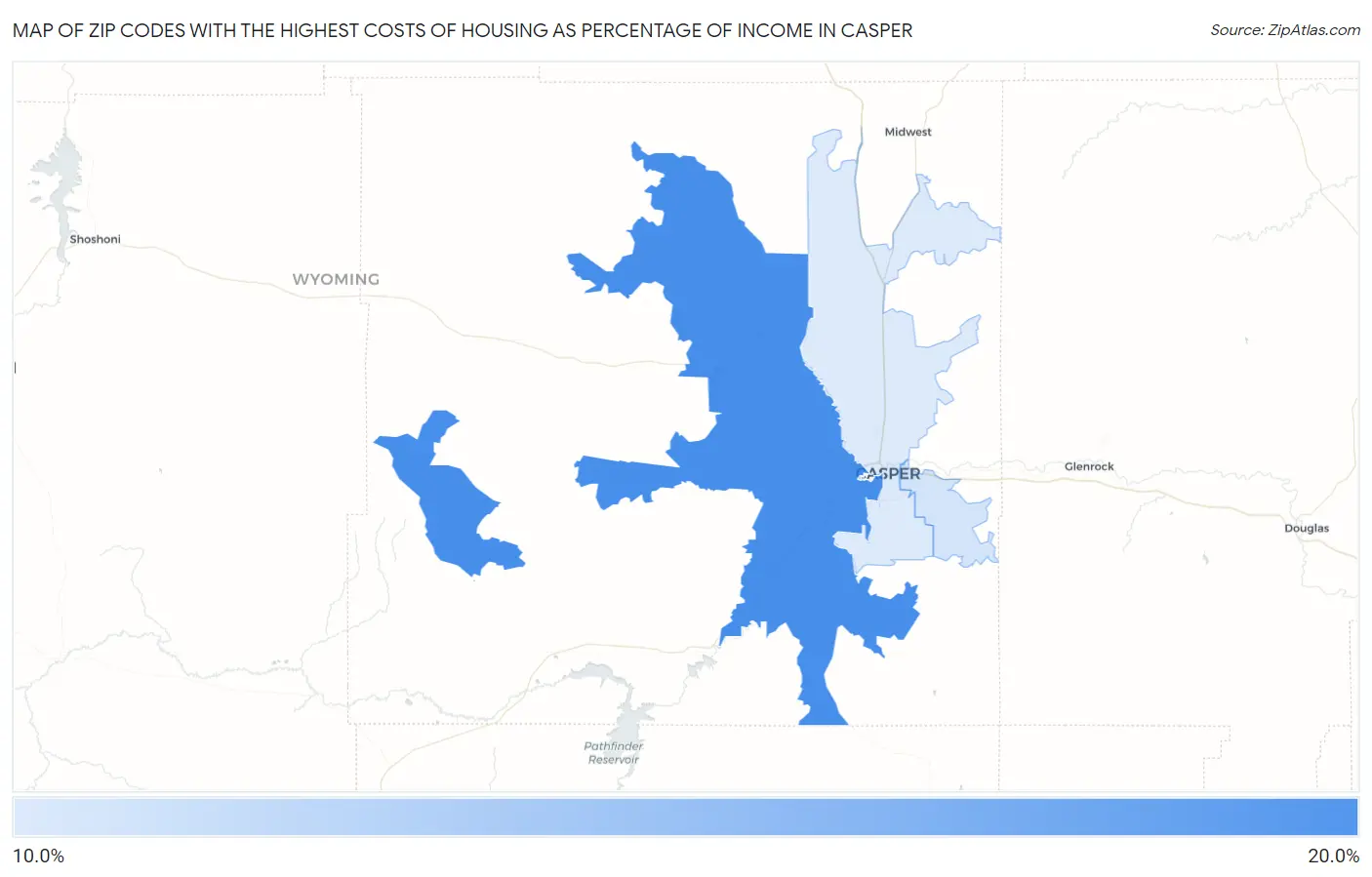 Zip Codes with the Highest Costs of Housing as Percentage of Income in Casper Map