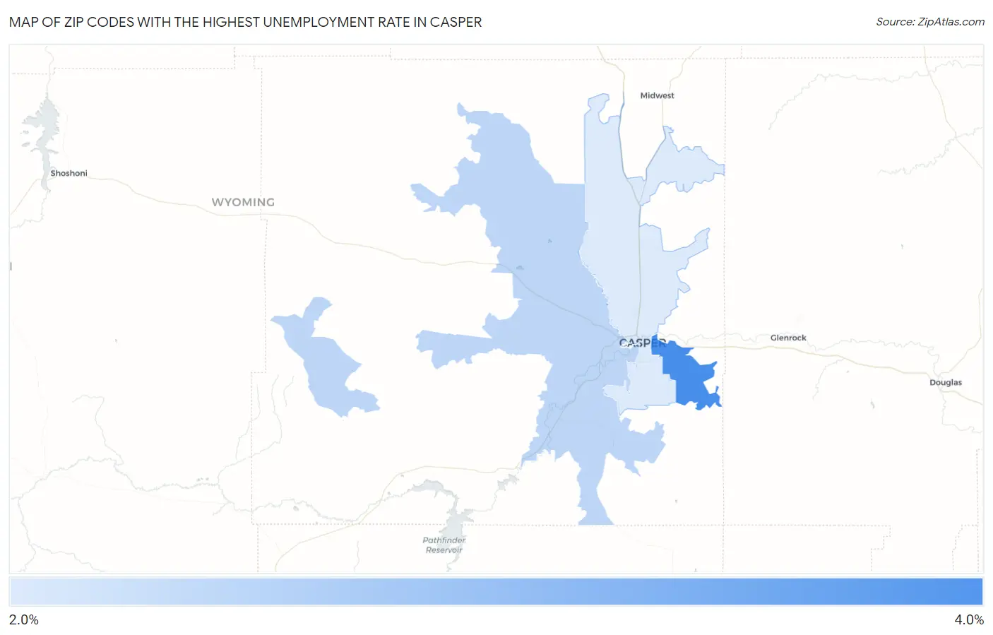Zip Codes with the Highest Unemployment Rate in Casper Map