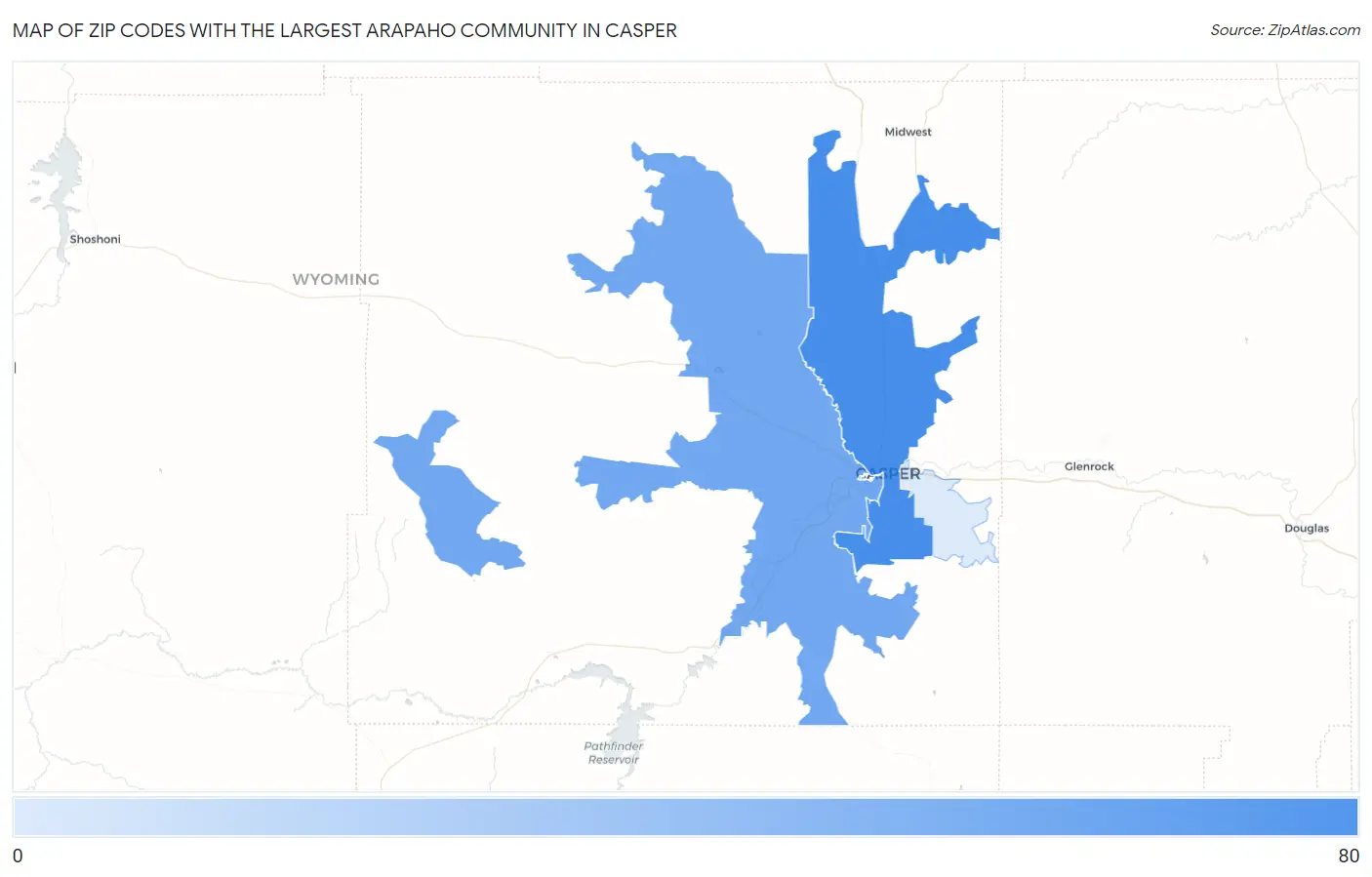 Zip Codes with the Largest Arapaho Community in Casper Map
