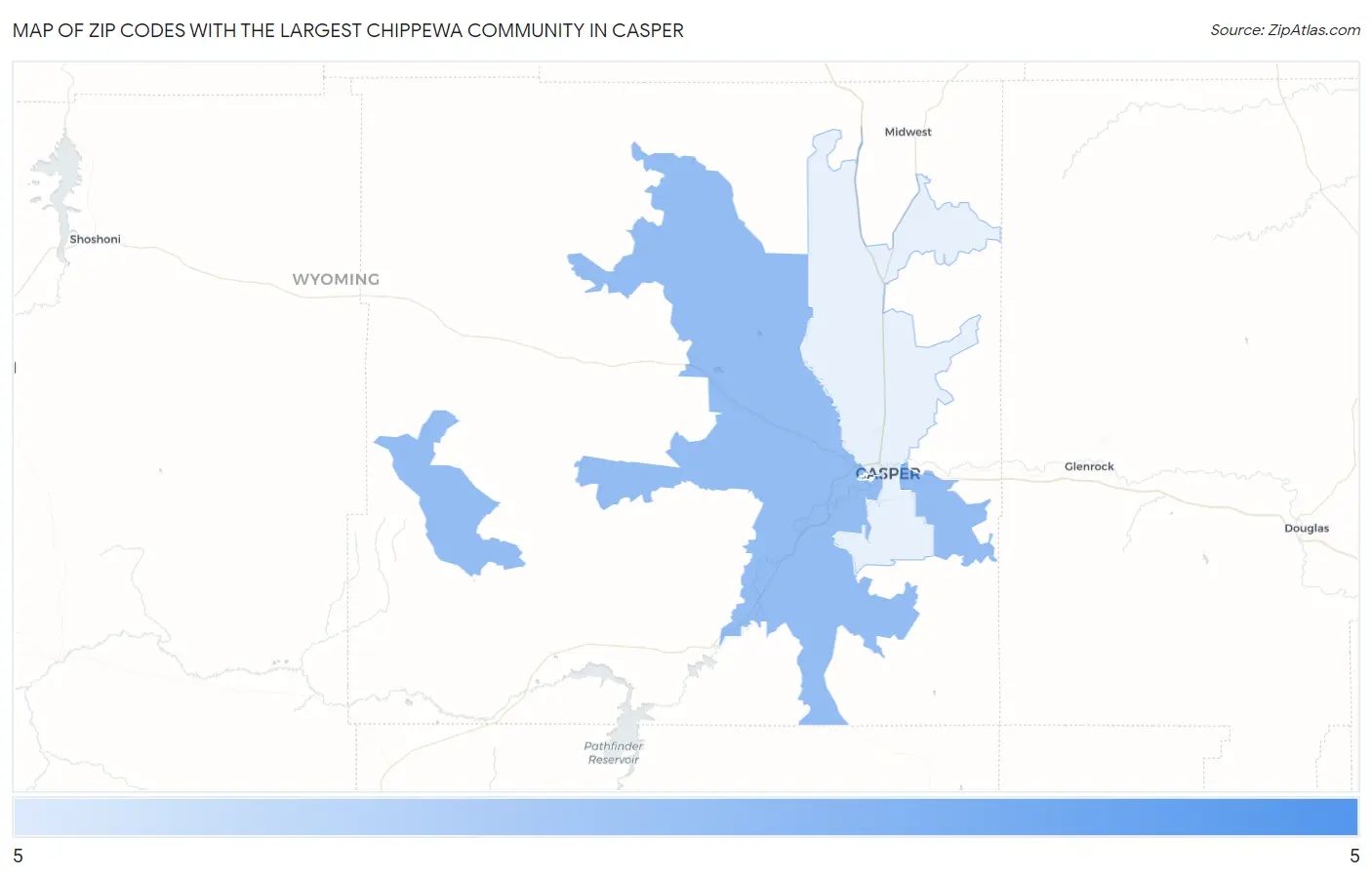 Zip Codes with the Largest Chippewa Community in Casper Map