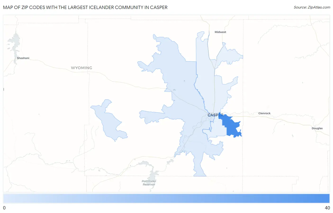 Zip Codes with the Largest Icelander Community in Casper Map