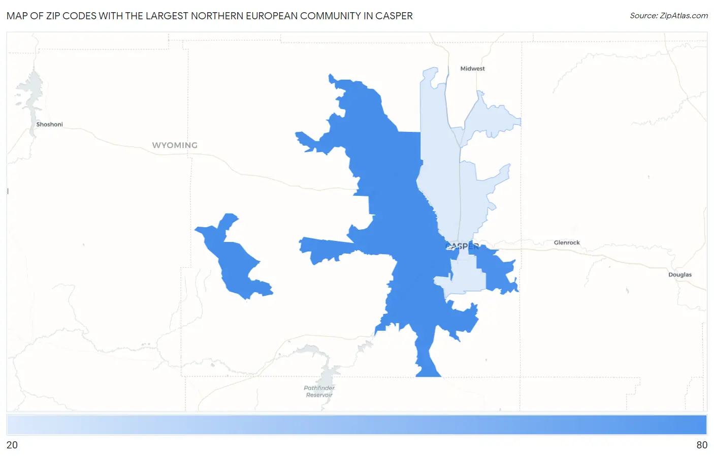 Zip Codes with the Largest Northern European Community in Casper Map