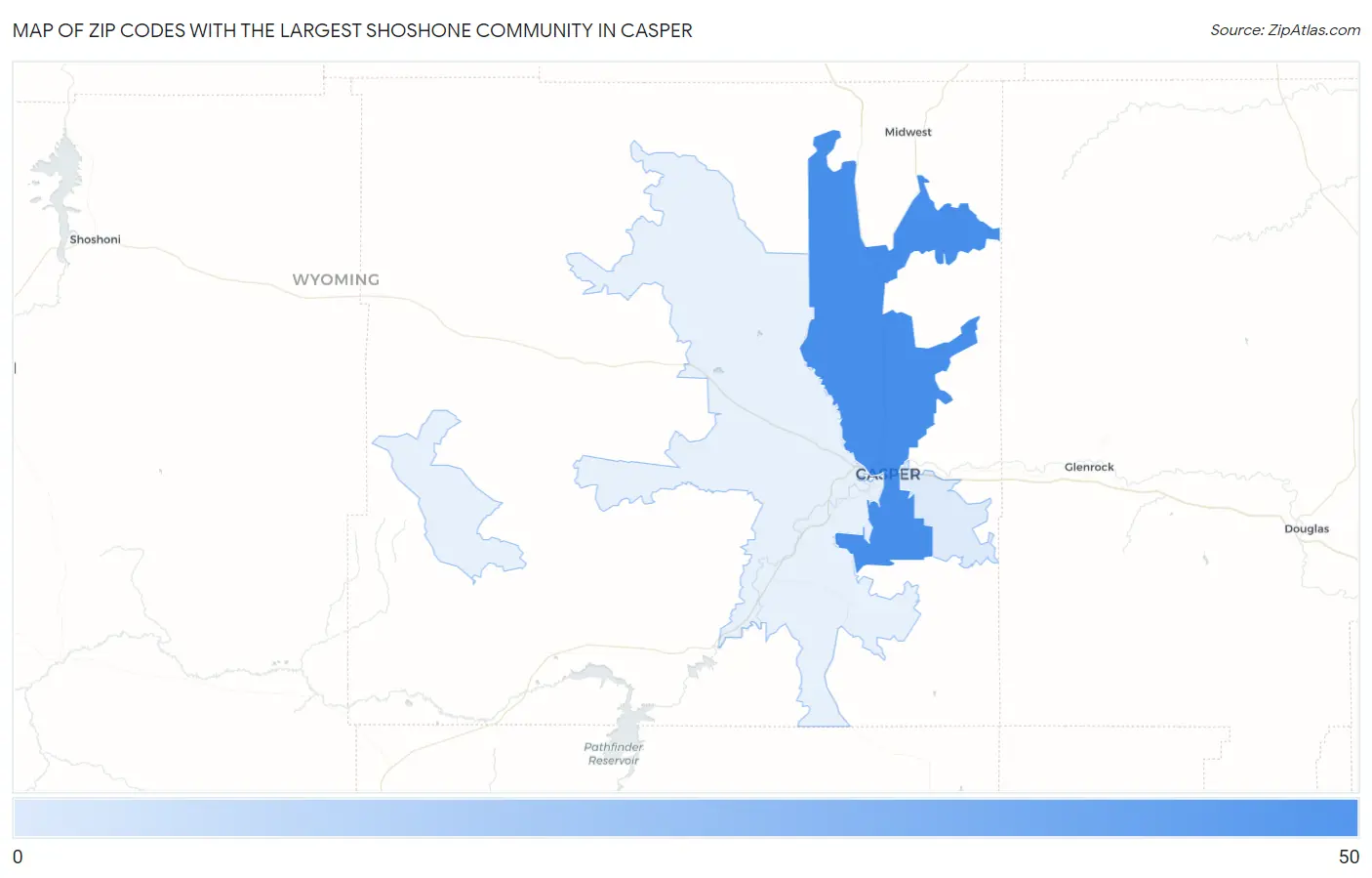 Zip Codes with the Largest Shoshone Community in Casper Map