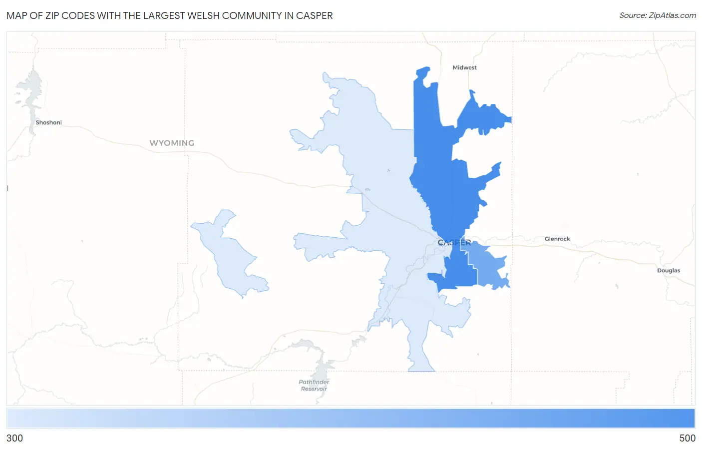 Zip Codes with the Largest Welsh Community in Casper Map