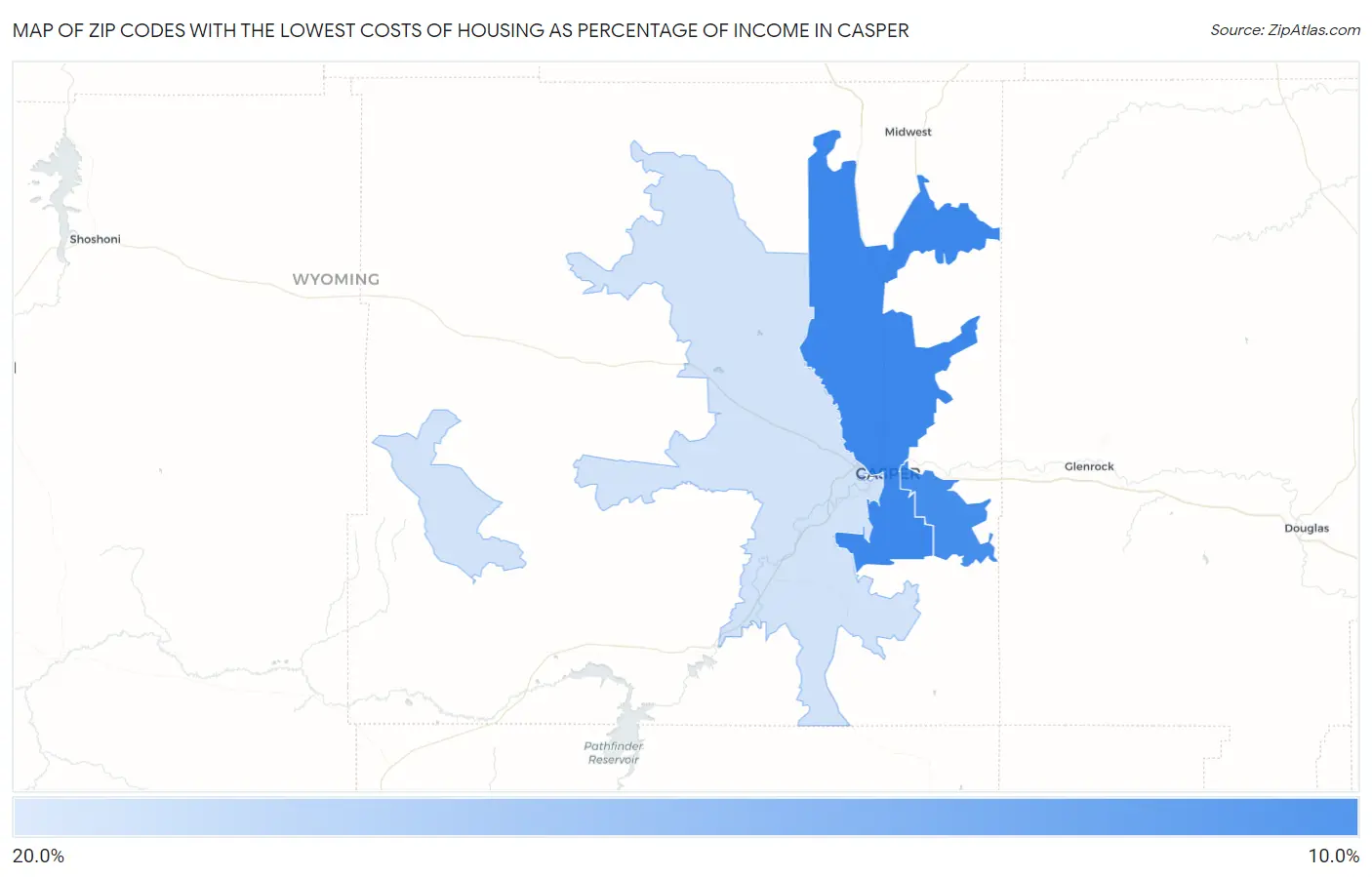 Zip Codes with the Lowest Costs of Housing as Percentage of Income in Casper Map