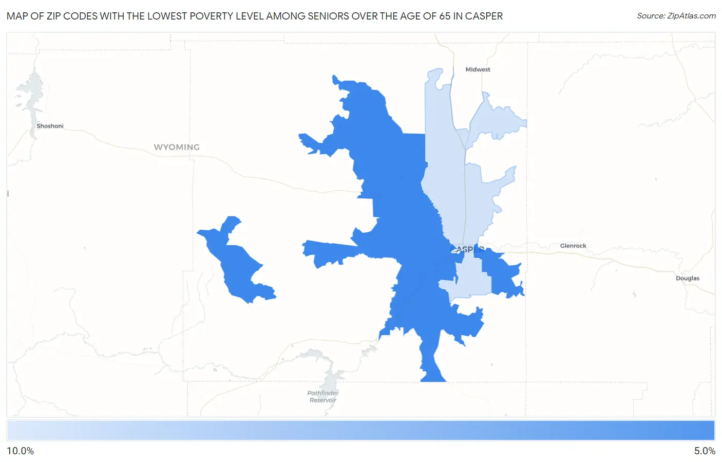 Zip Codes with the Lowest Poverty Level Among Seniors Over the Age of 65 in Casper Map