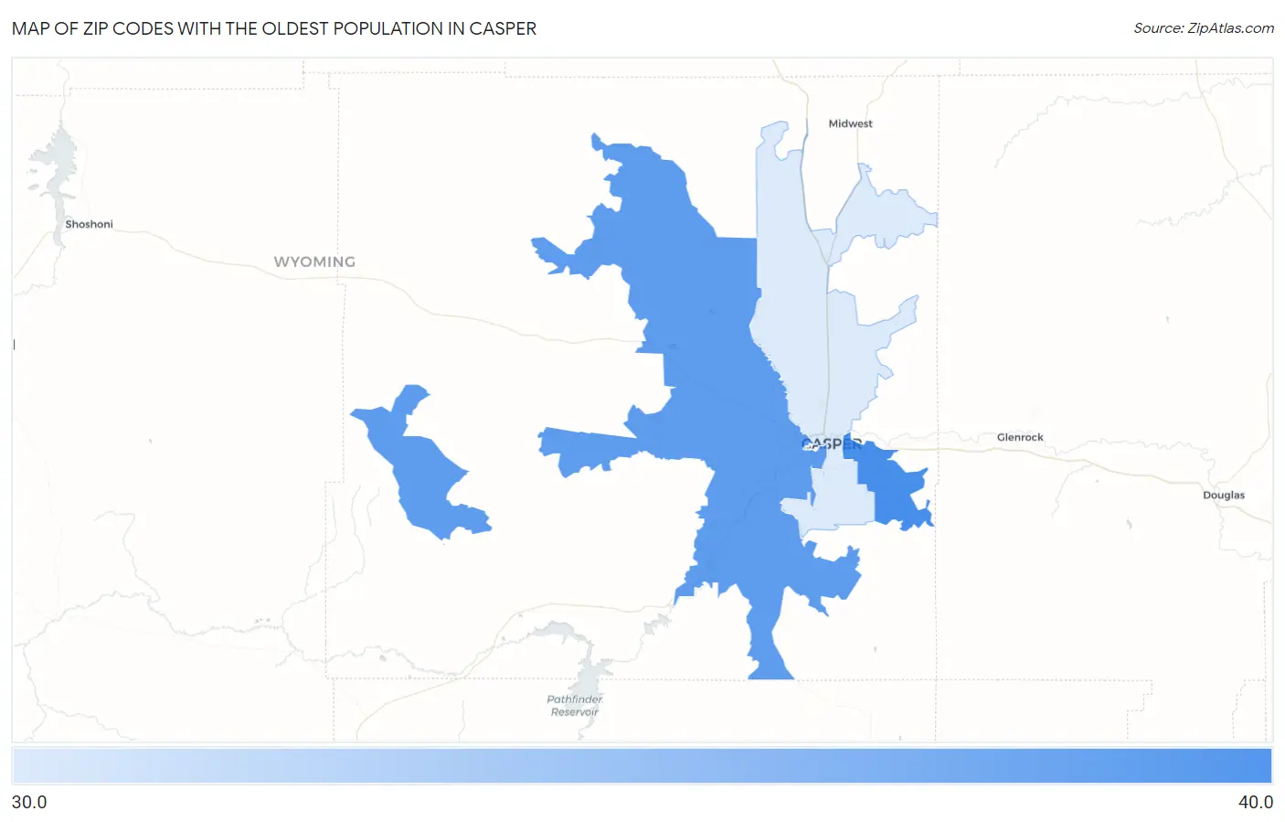 Zip Codes with the Oldest Population in Casper Map