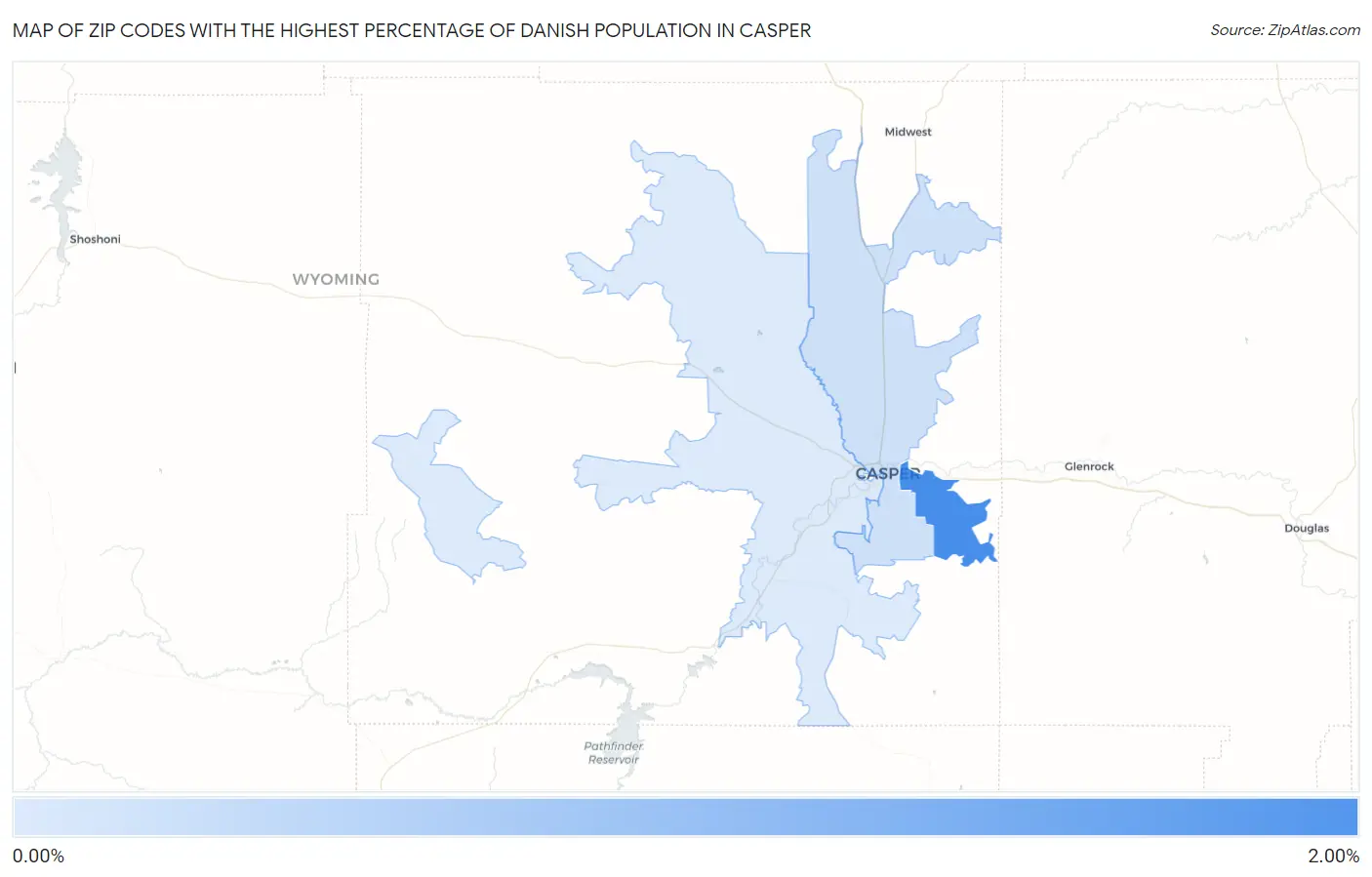 Zip Codes with the Highest Percentage of Danish Population in Casper Map