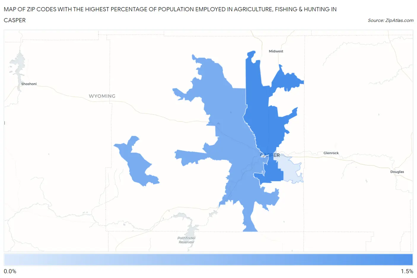 Zip Codes with the Highest Percentage of Population Employed in Agriculture, Fishing & Hunting in Casper Map