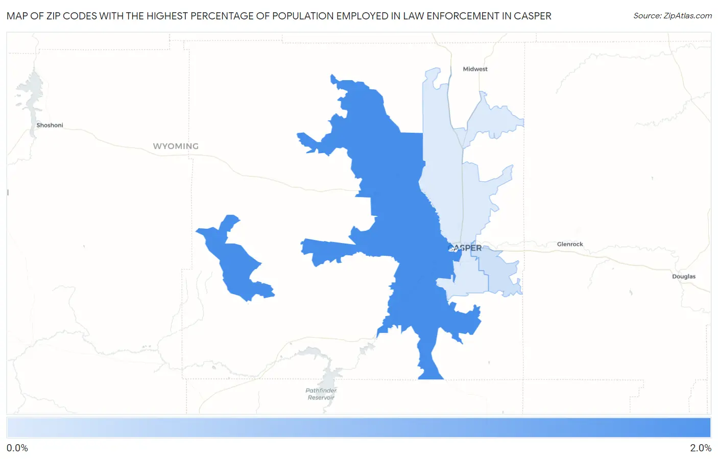 Zip Codes with the Highest Percentage of Population Employed in Law Enforcement in Casper Map