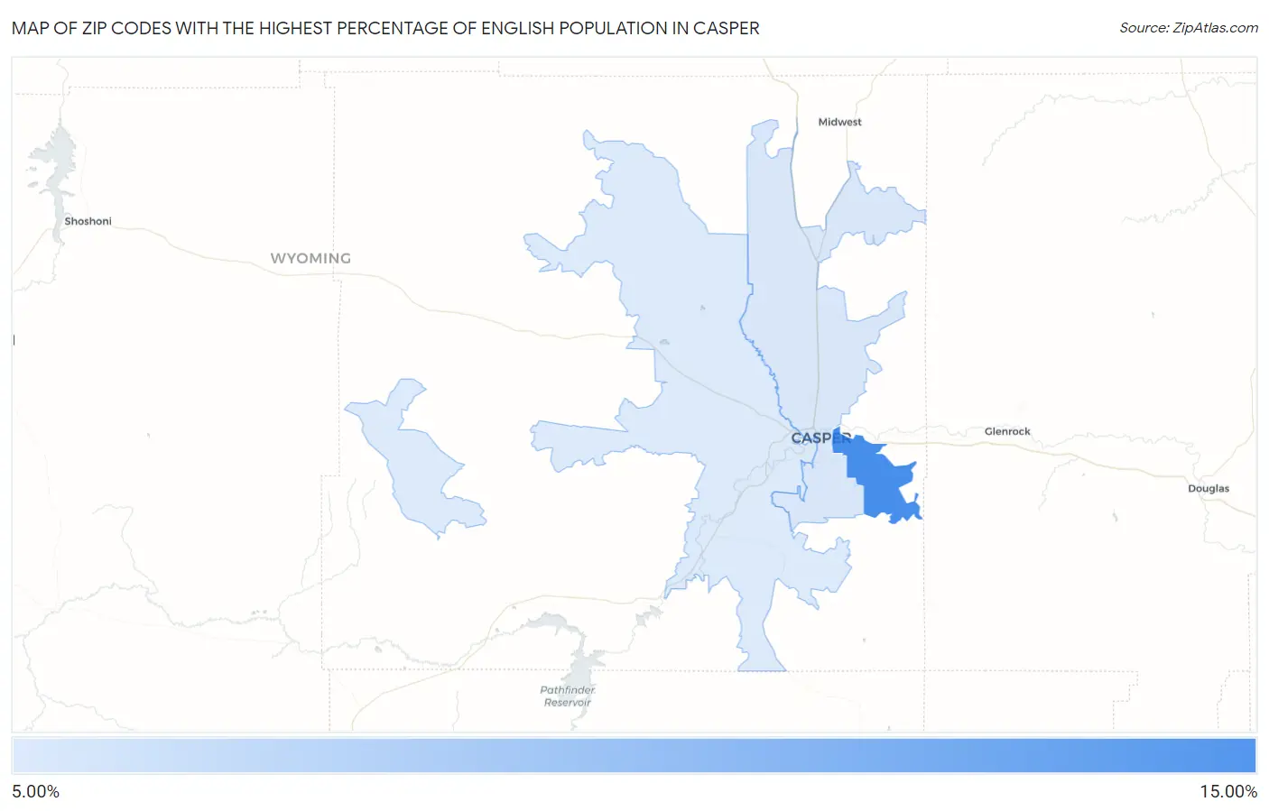 Zip Codes with the Highest Percentage of English Population in Casper Map