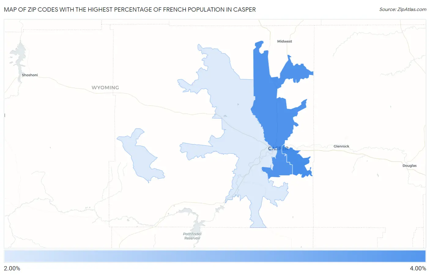 Zip Codes with the Highest Percentage of French Population in Casper Map