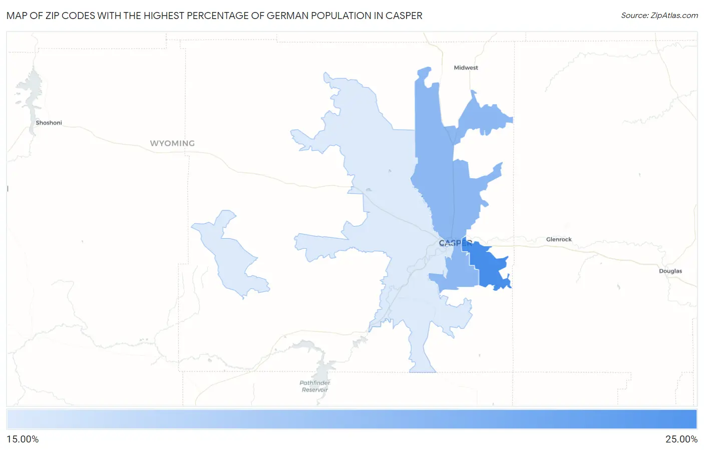 Zip Codes with the Highest Percentage of German Population in Casper Map