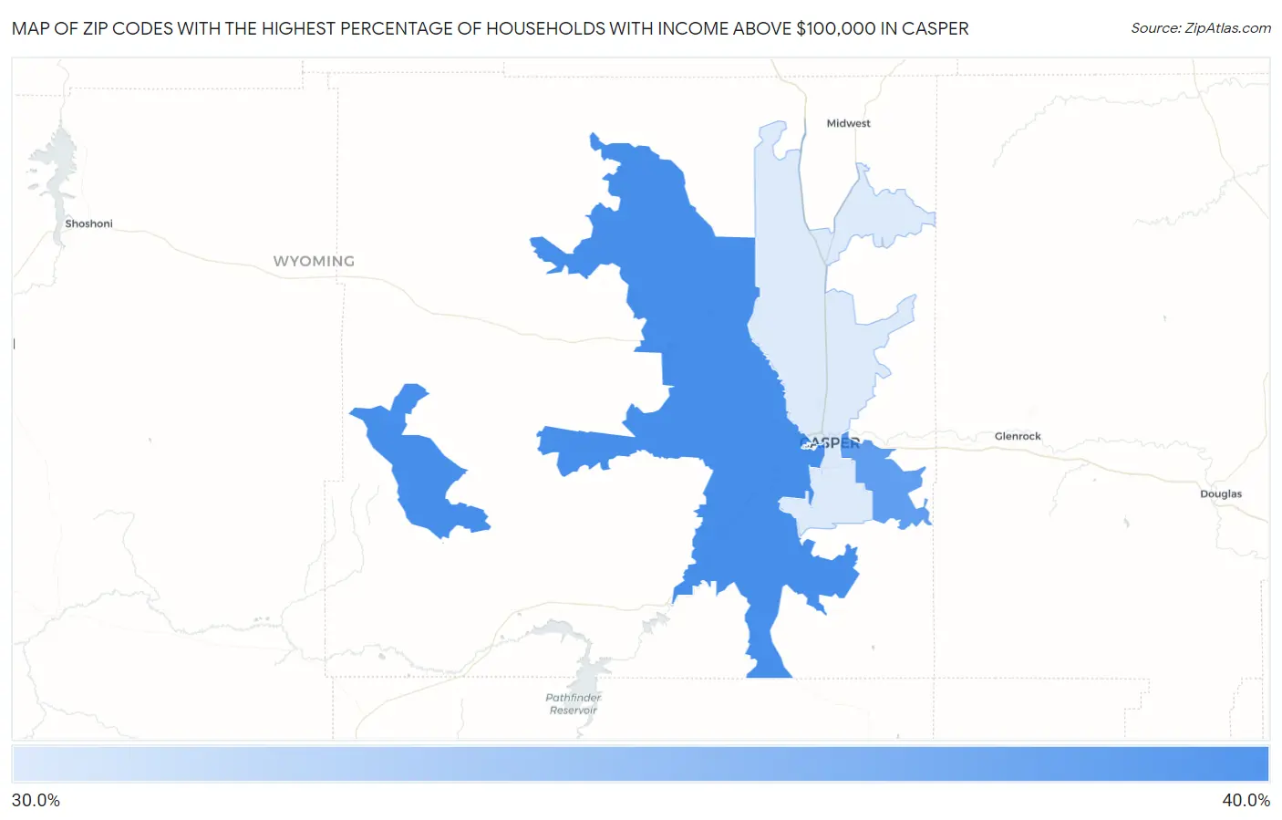 Zip Codes with the Highest Percentage of Households with Income Above $100,000 in Casper Map