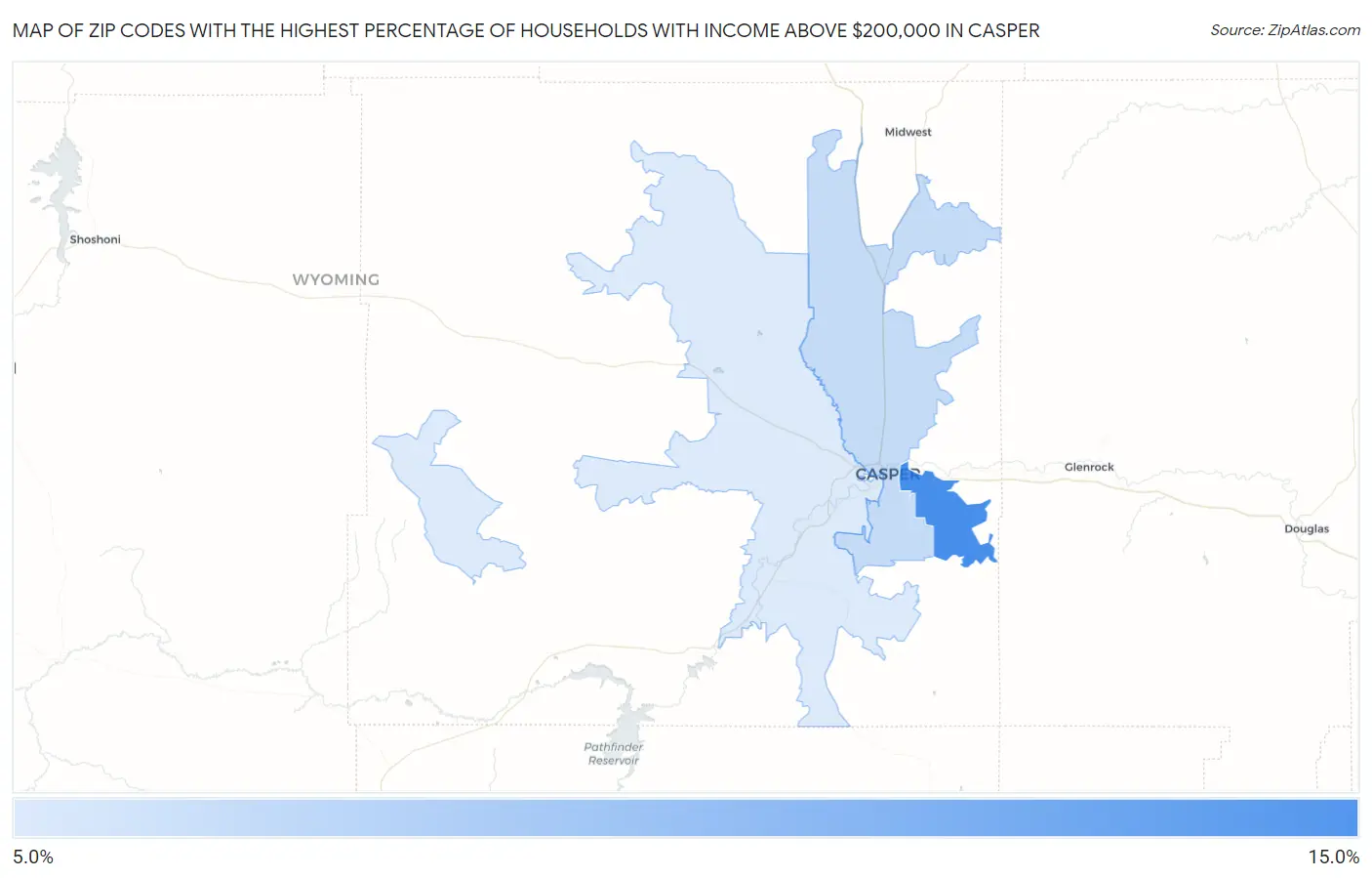 Zip Codes with the Highest Percentage of Households with Income Above $200,000 in Casper Map