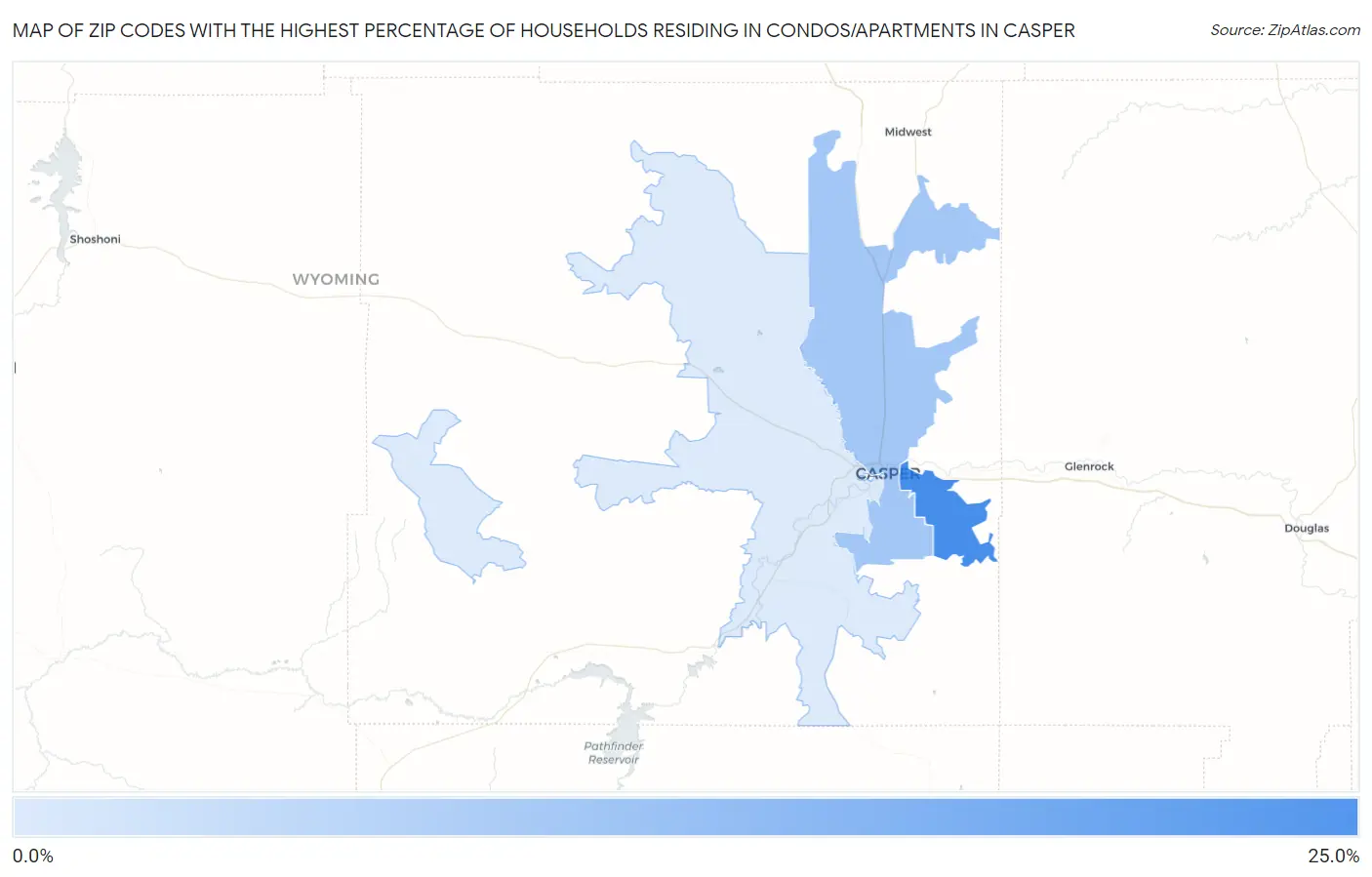 Zip Codes with the Highest Percentage of Households Residing in Condos/Apartments in Casper Map