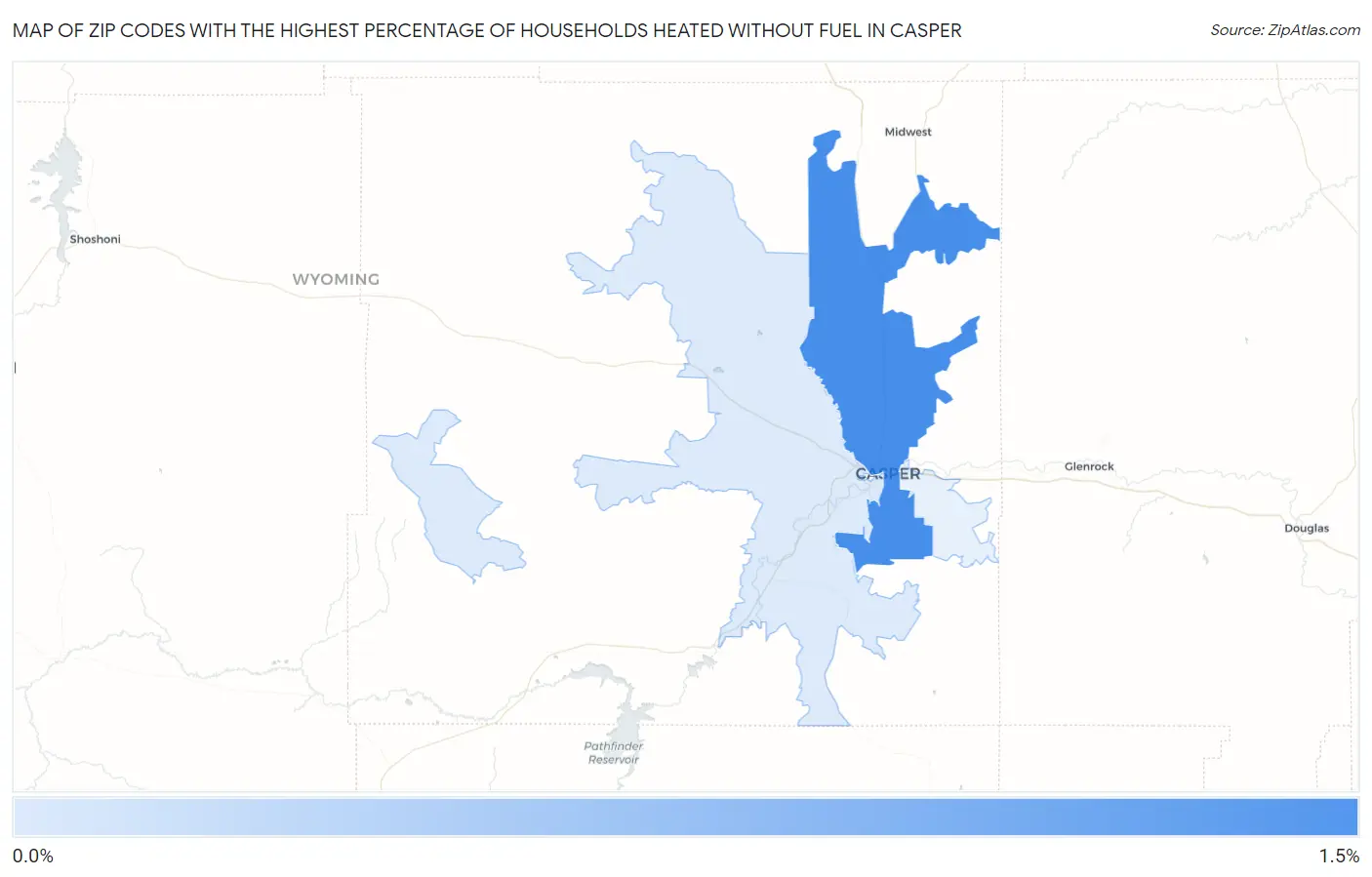 Zip Codes with the Highest Percentage of Households Heated without Fuel in Casper Map