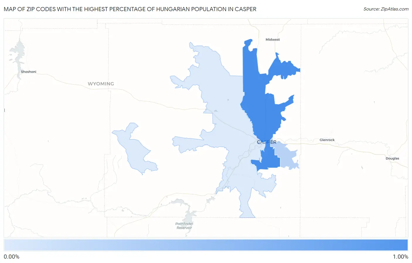 Zip Codes with the Highest Percentage of Hungarian Population in Casper Map