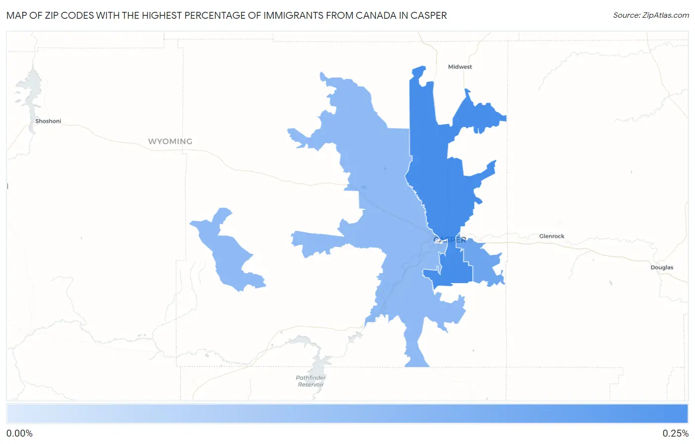 Zip Codes with the Highest Percentage of Immigrants from Canada in Casper Map