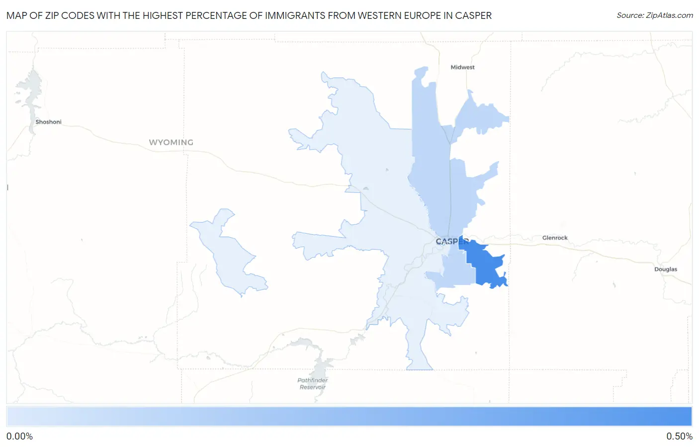 Zip Codes with the Highest Percentage of Immigrants from Western Europe in Casper Map