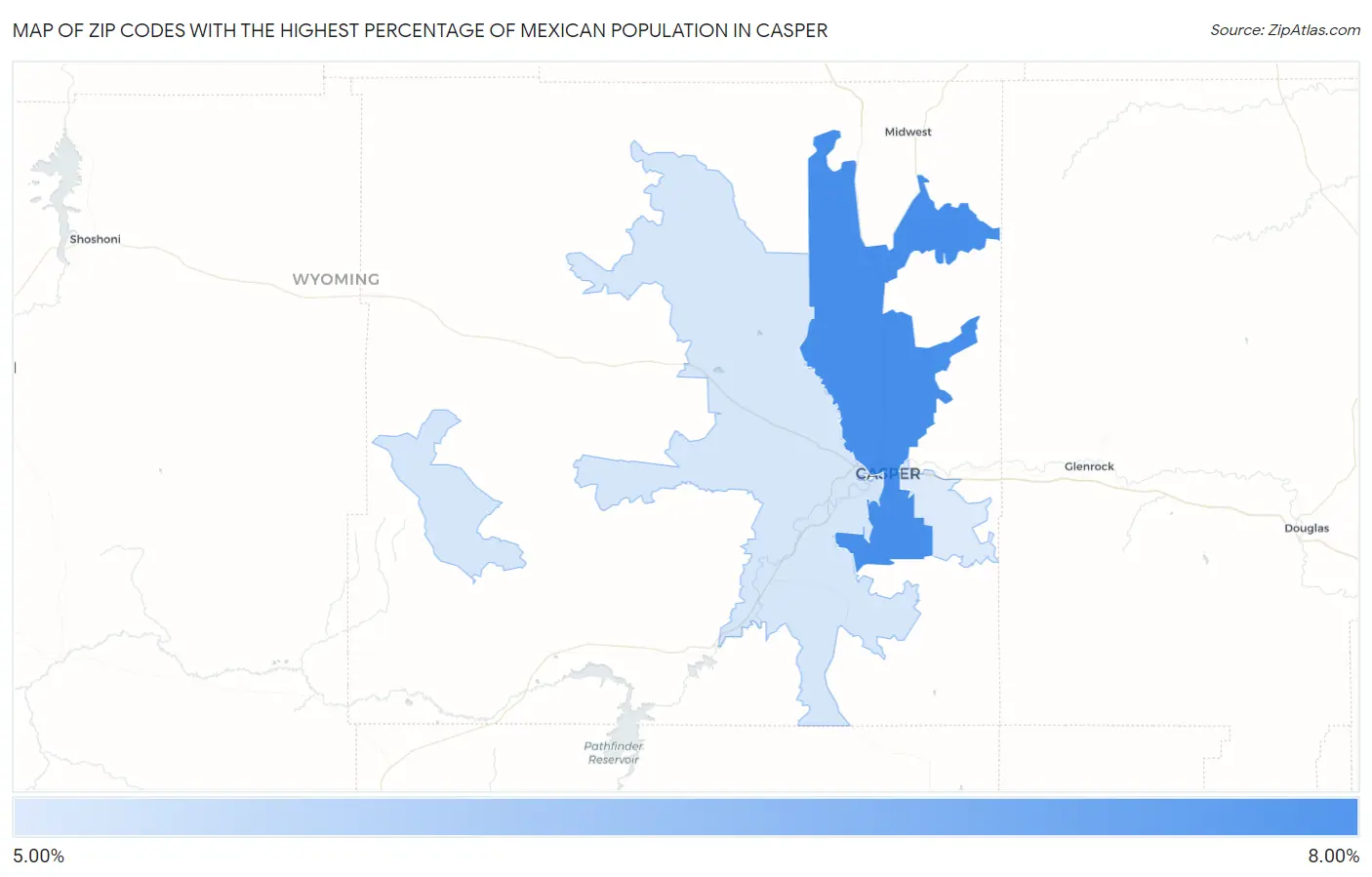 Zip Codes with the Highest Percentage of Mexican Population in Casper Map