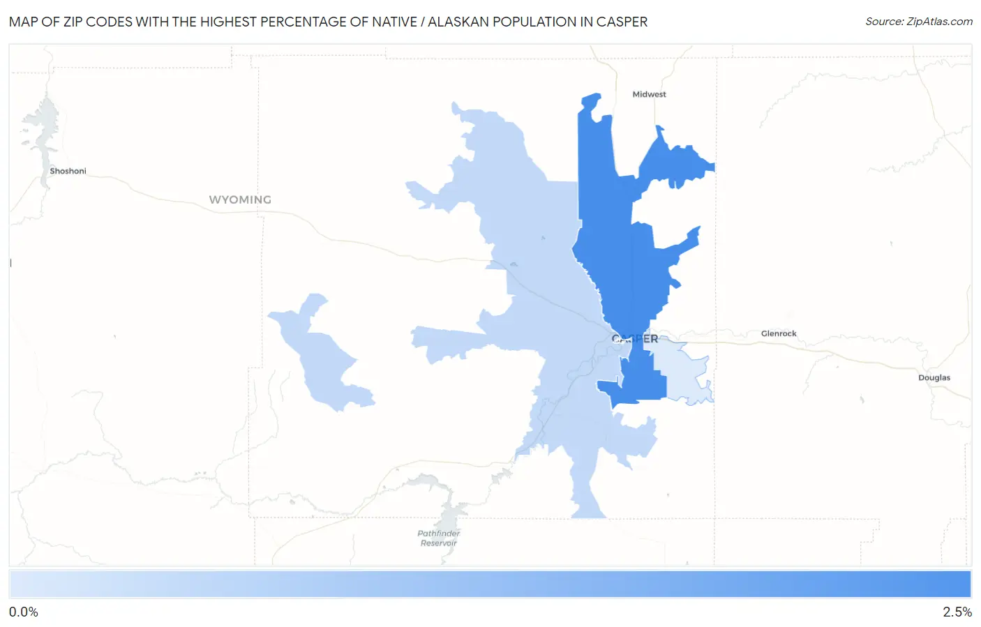 Zip Codes with the Highest Percentage of Native / Alaskan Population in Casper Map