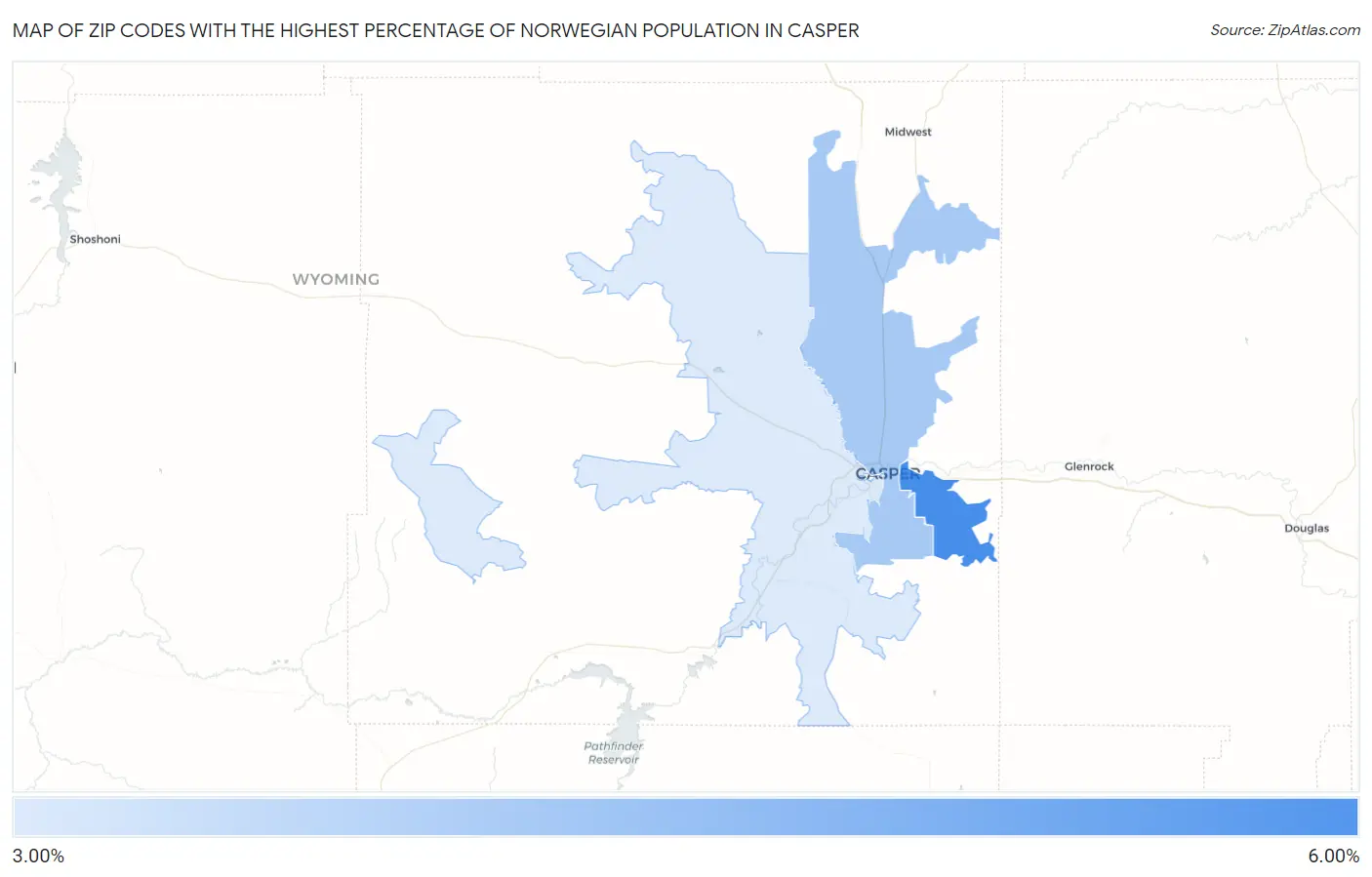 Zip Codes with the Highest Percentage of Norwegian Population in Casper Map
