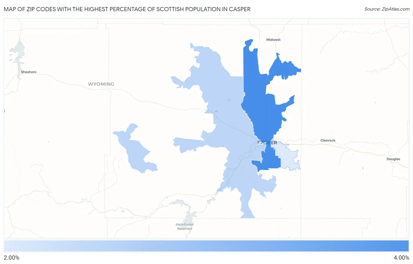 Zip Codes with the Highest Percentage of Scottish Population in Casper Map