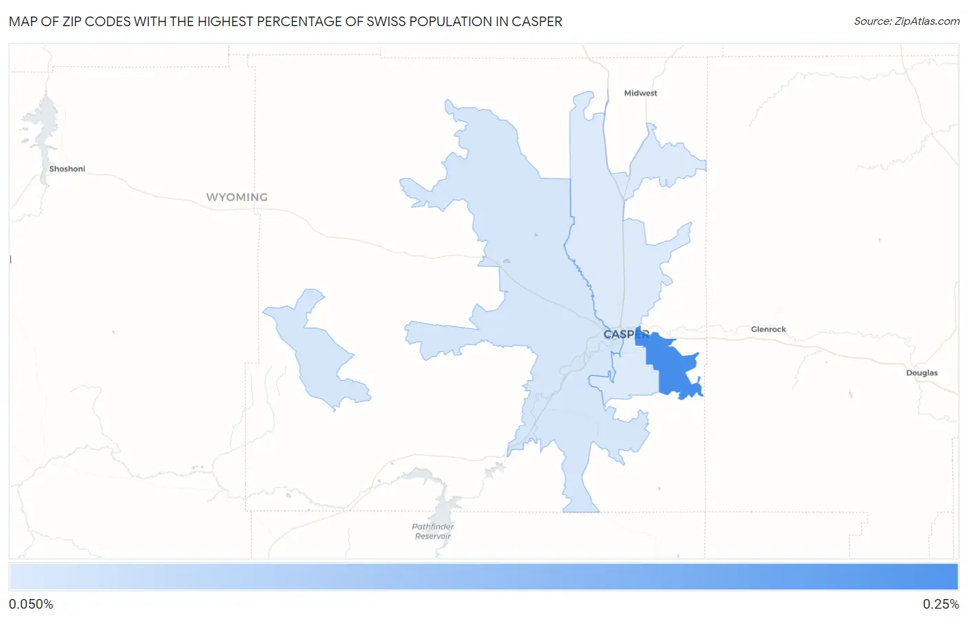 Zip Codes with the Highest Percentage of Swiss Population in Casper Map