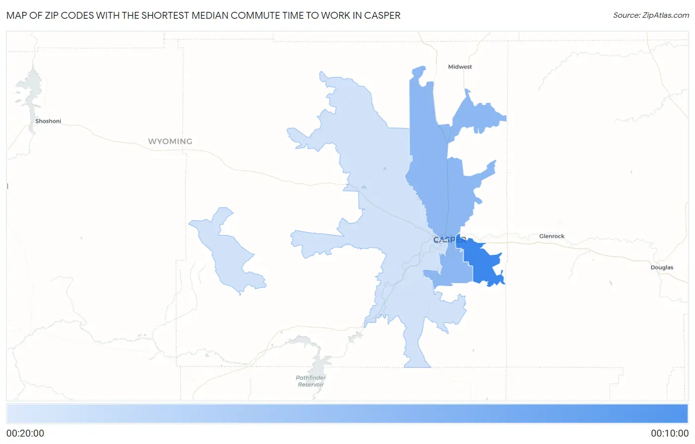 Zip Codes with the Shortest Median Commute Time to Work in Casper Map