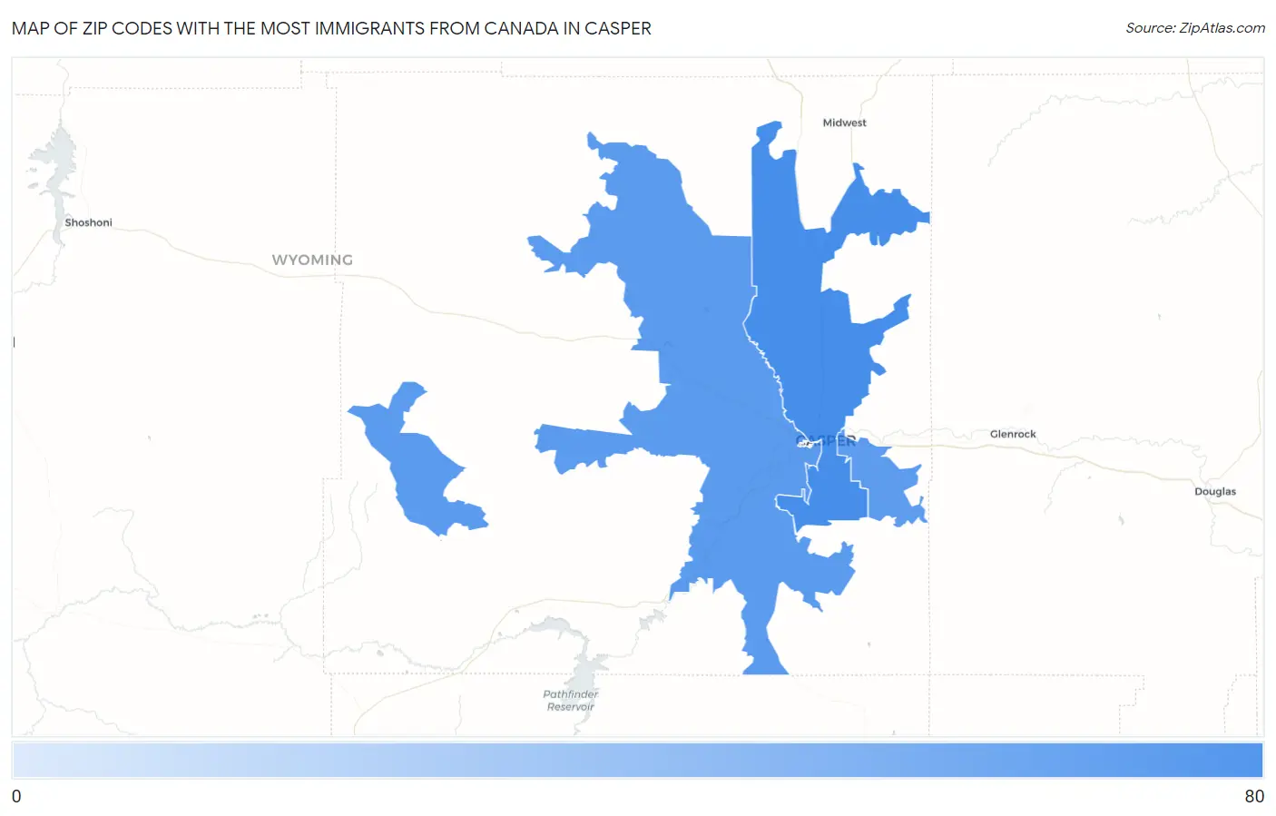 Zip Codes with the Most Immigrants from Canada in Casper Map