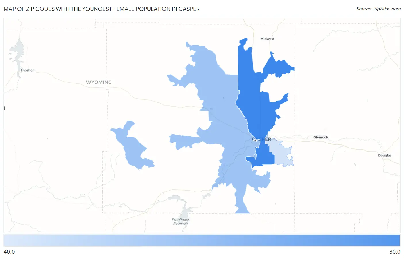 Zip Codes with the Youngest Female Population in Casper Map