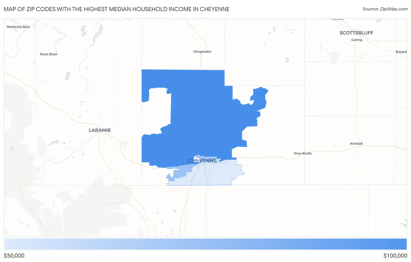 Zip Codes with the Highest Median Household Income in Cheyenne Map